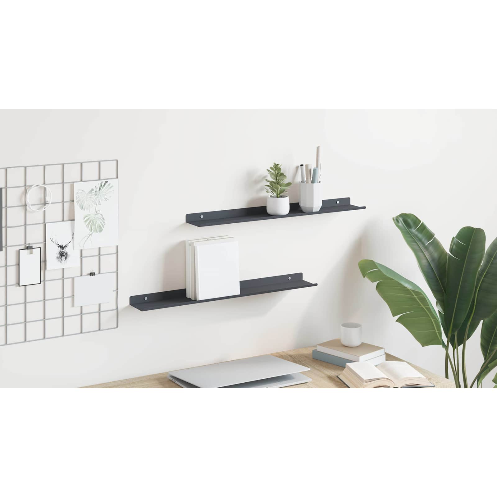 Floating Shelf 2 pcs Anthracite 60 x 8.5 x 2.5 cm
