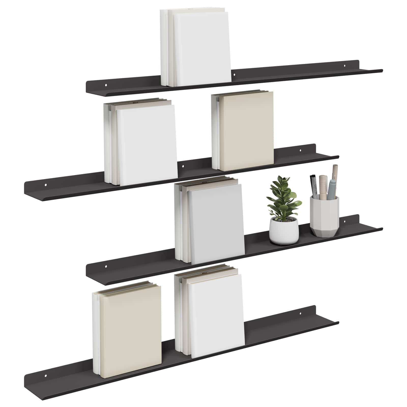 Sieninė lentyna su lentyna 4 pcs Juoda 80 x 9 x 2,5 cm