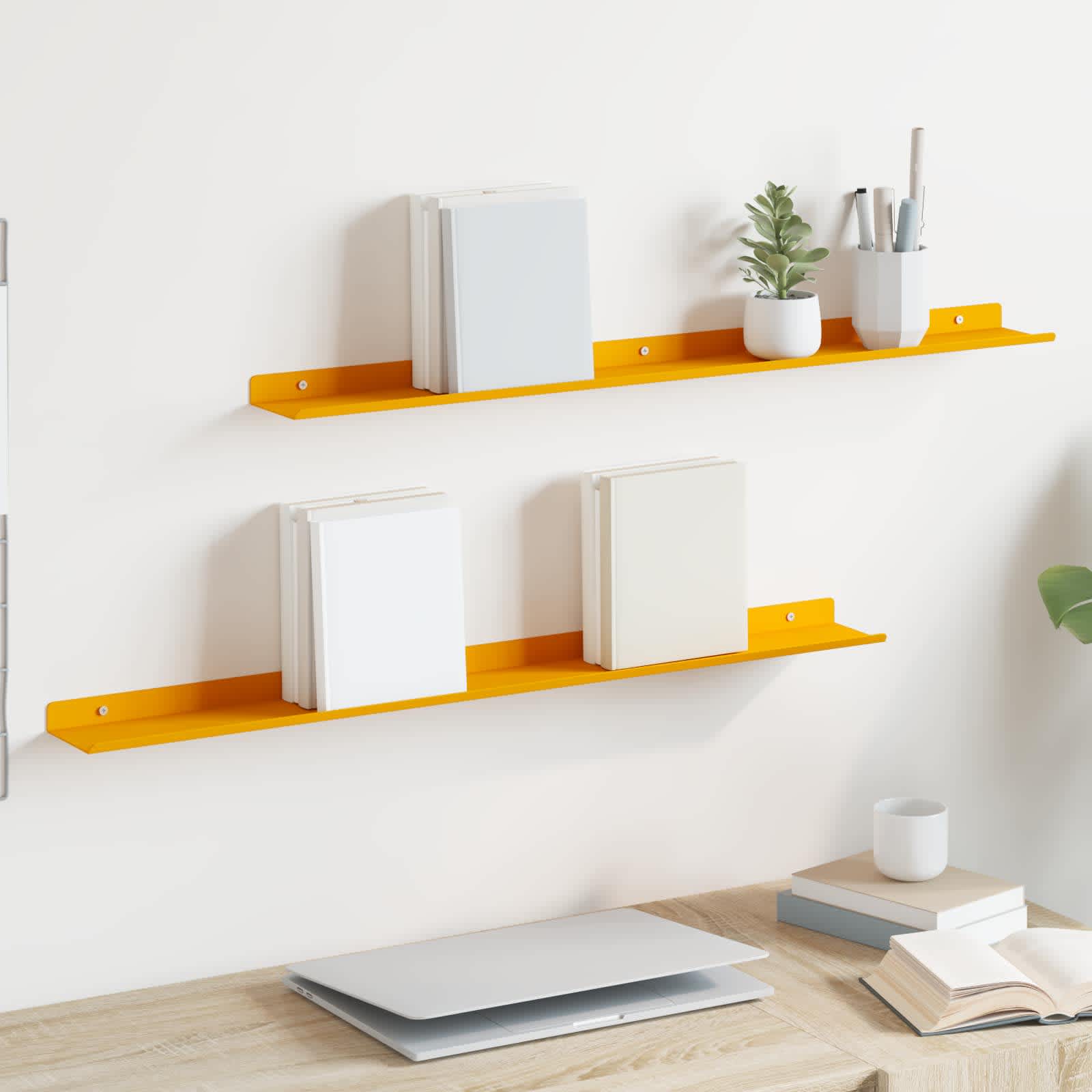 Wall shelf 2 pcs Steamed yellow 80 x 9 x 2.5 cm