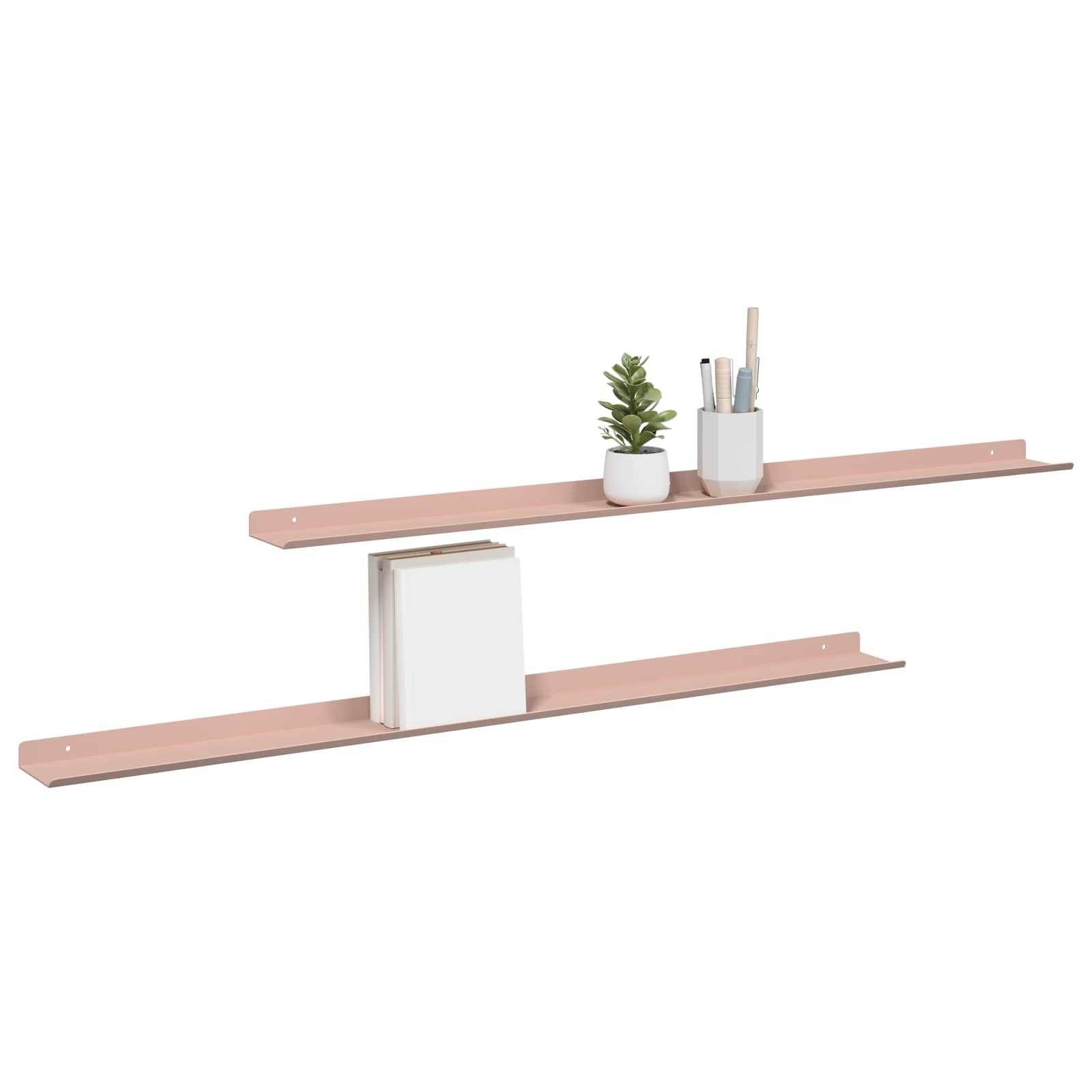 Sieninė lentyna su lentyna 2 pcs Rožinė 100 x 9 x 2,5 cm