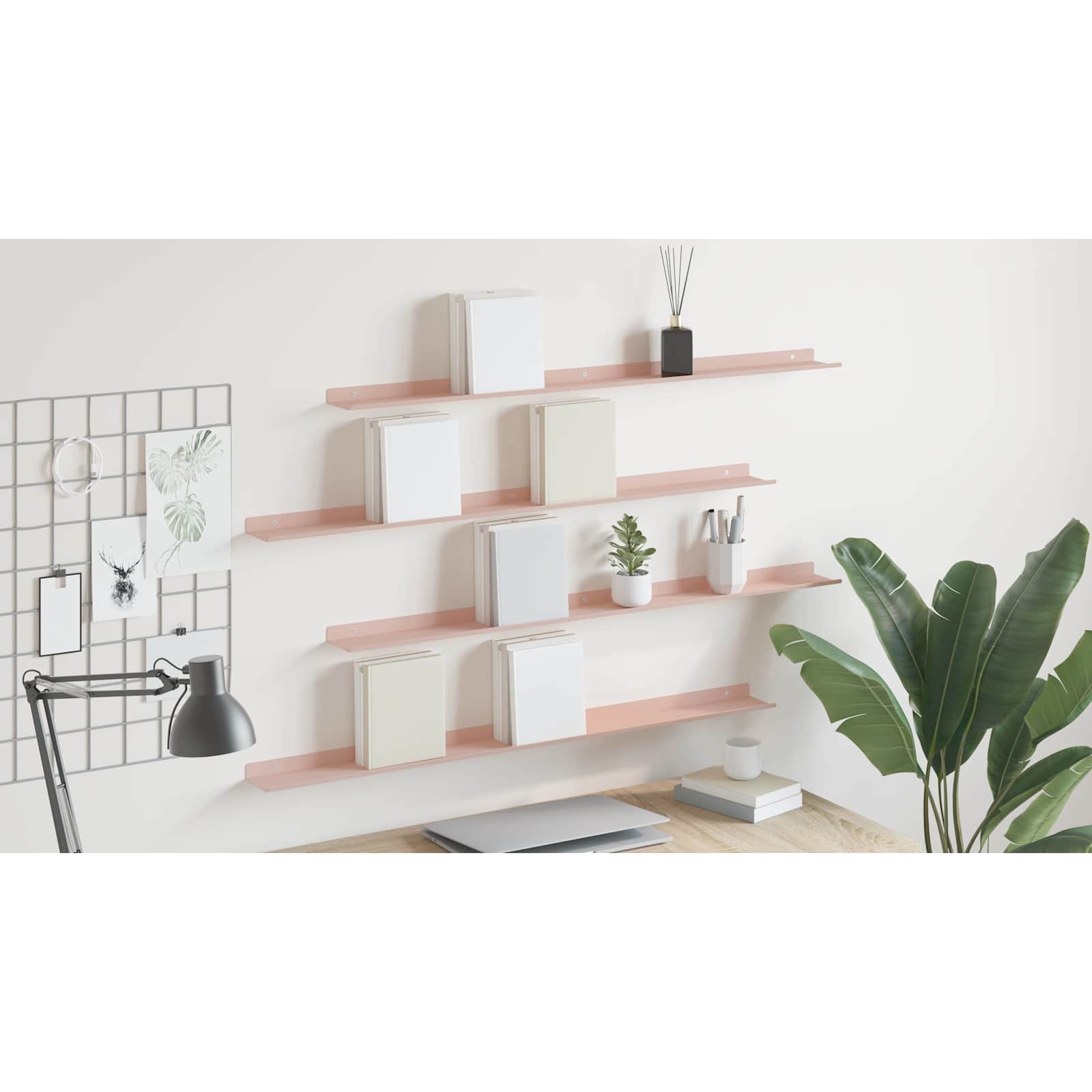 Sieninė lentyna su lentyna 4 pcs Rožinė 100 x 9 x 2,5 cm