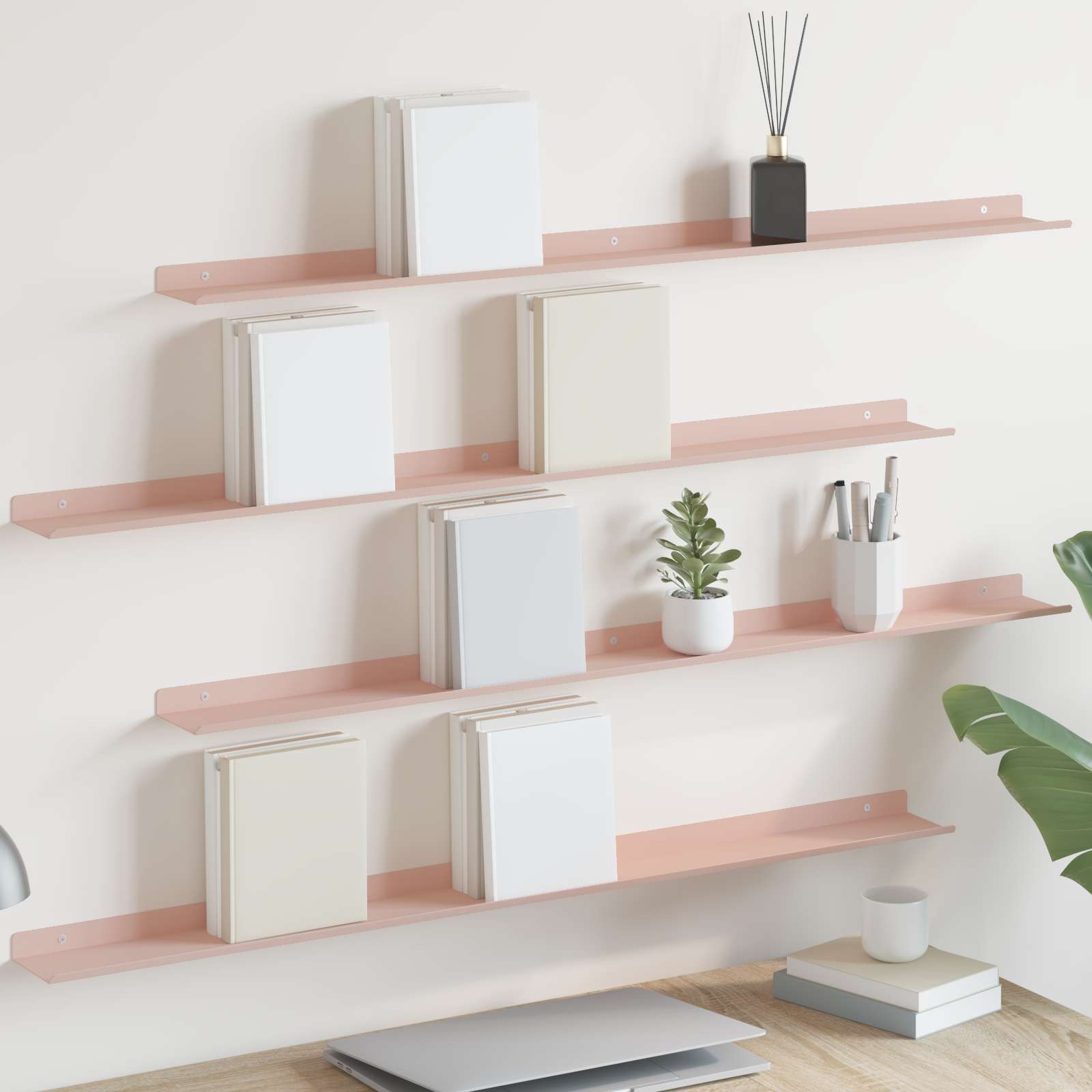 Wall Shelf with Shelf 4 pcs Pink 100 x 9 x 2.5 cm
