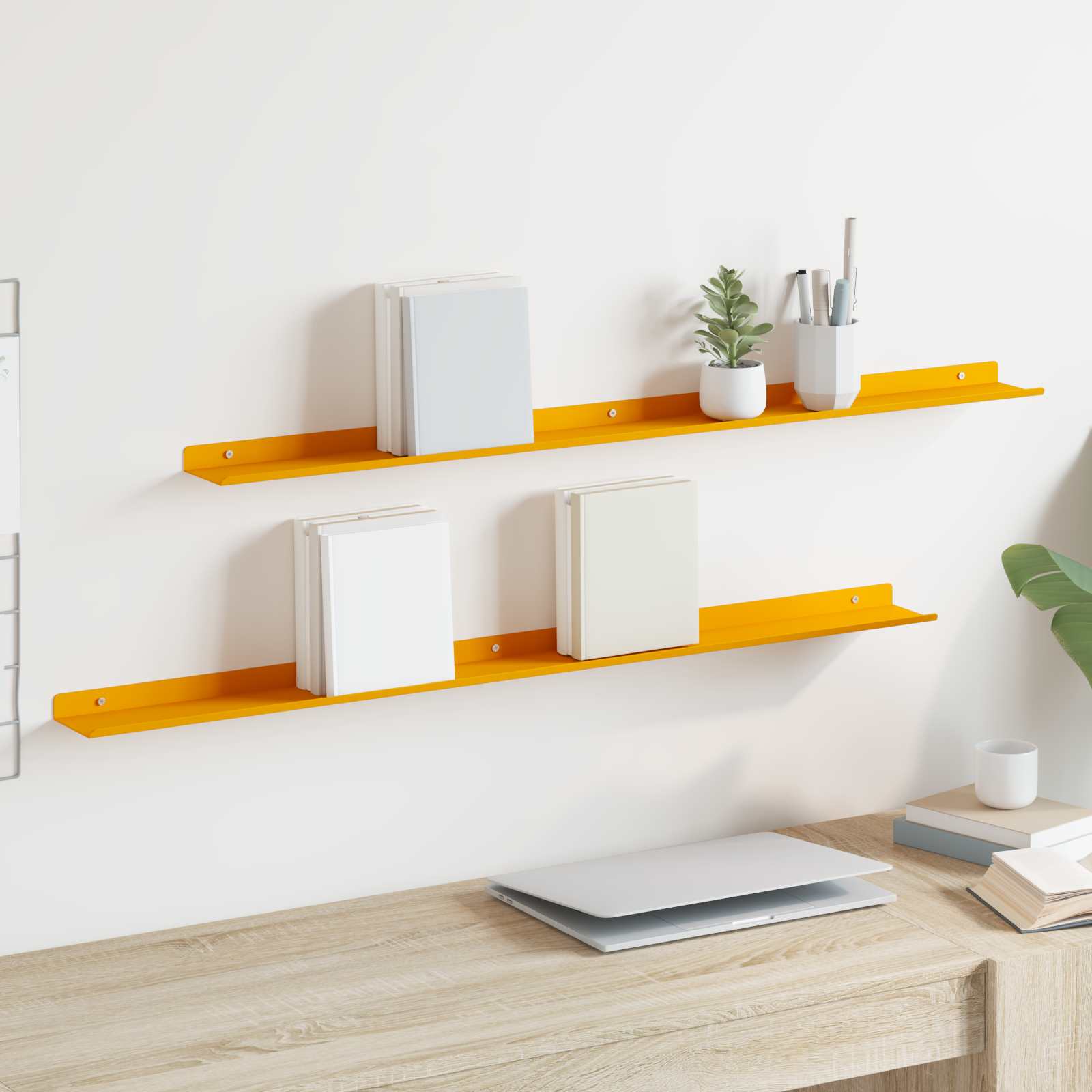 Wall shelf 2 pcs Steamed yellow 100 x 9 x 2.5 cm