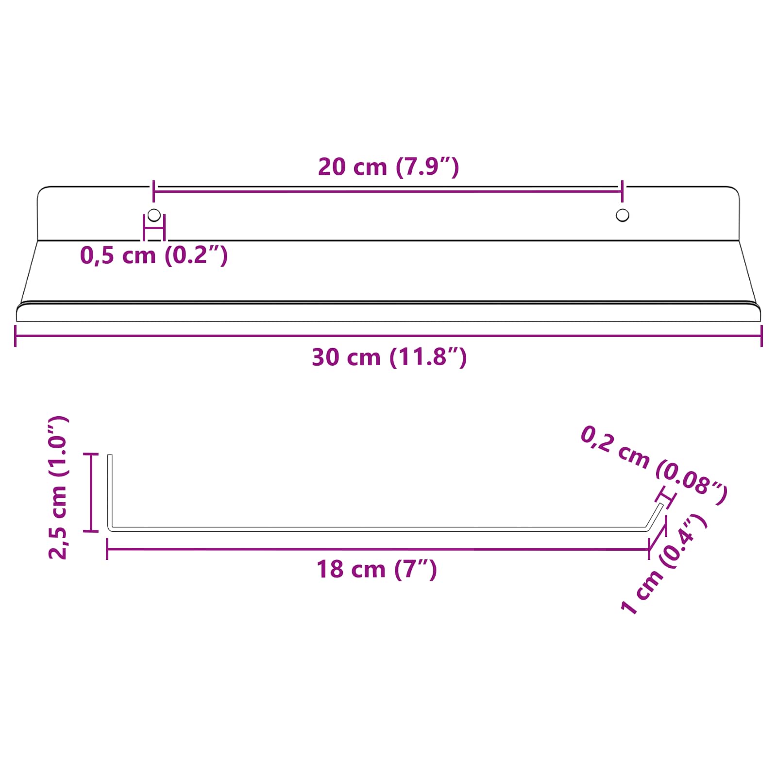 Plūduriuojanti lentyna 2 pcs Antracitas 30 x 18 x 2,5 cm