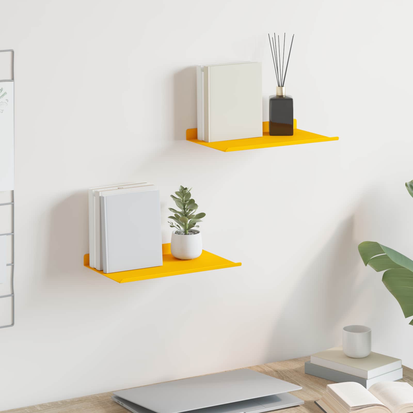 Wall shelf 2 pcs Steamed yellow 30 x 18 x 2.5 cm