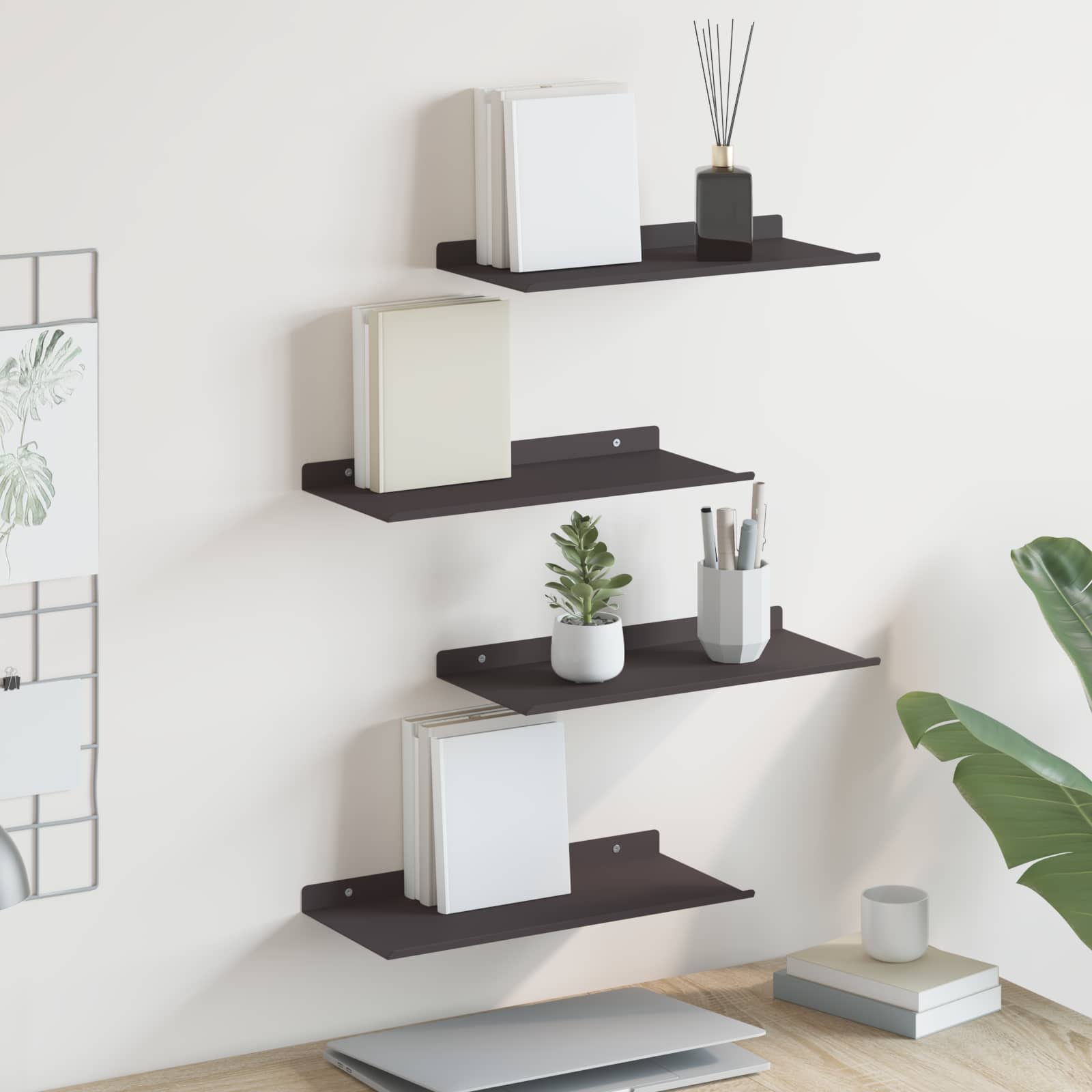 Plūduriuojanti lentyna 4 pcs Juodas 40 x 18 x 2,5 cm Plienas