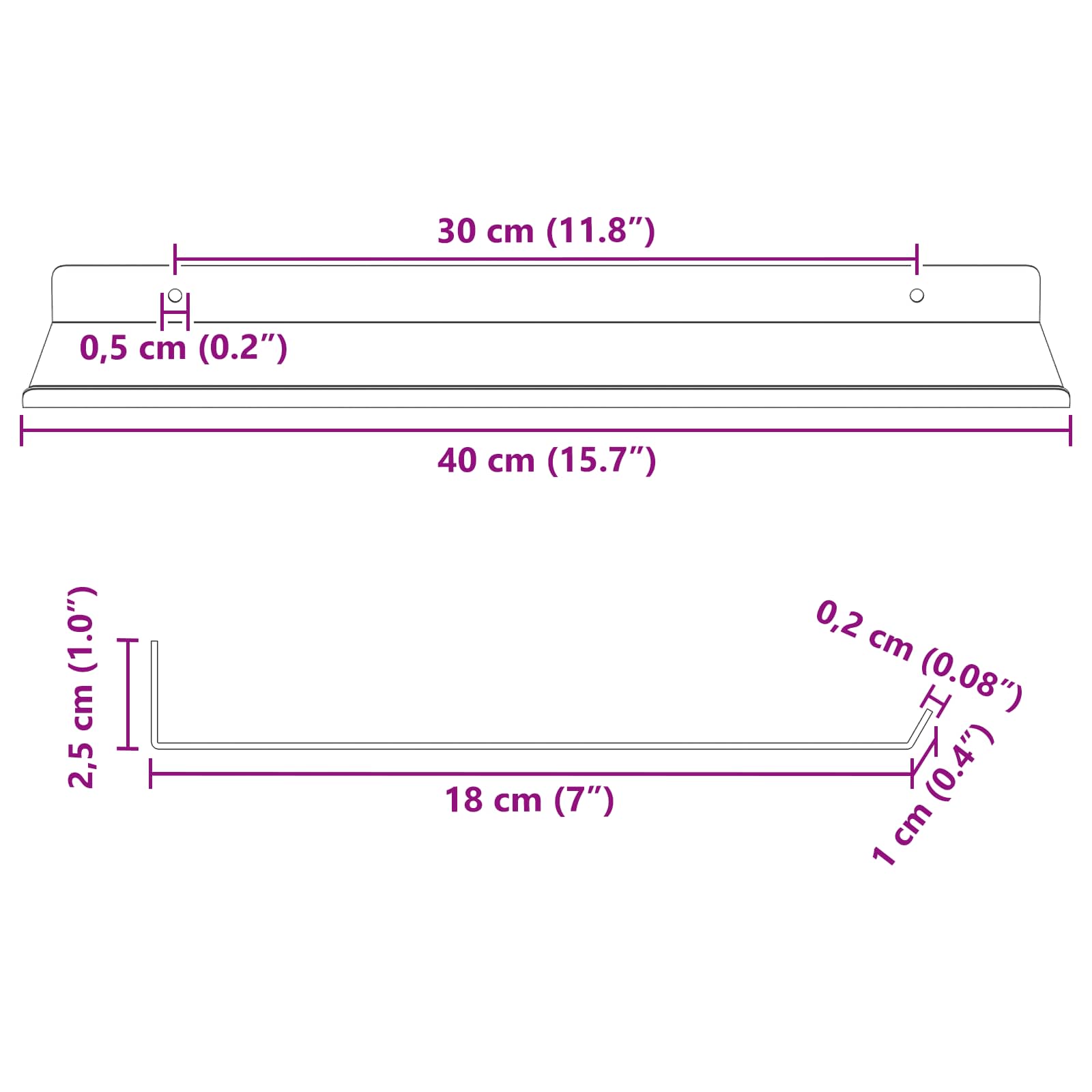 Sieninė lentyna su lentyna 4 pcs Rožinė 40 x 18 x 2,5 cm