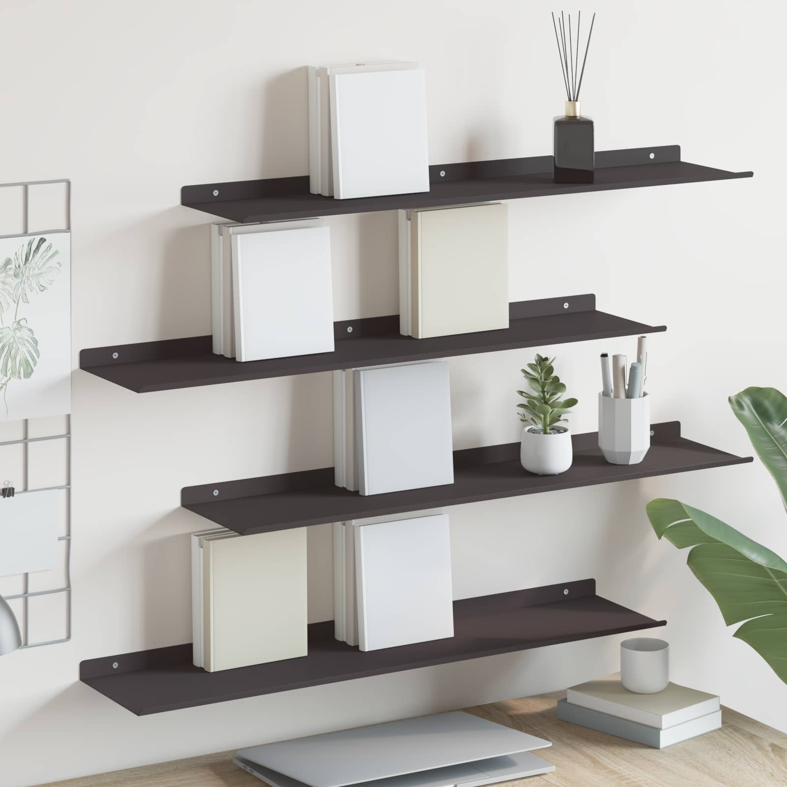 Plūduriuojanti lentyna 4 pcs Juodas 80 x 18 x 2,5 cm Plienas