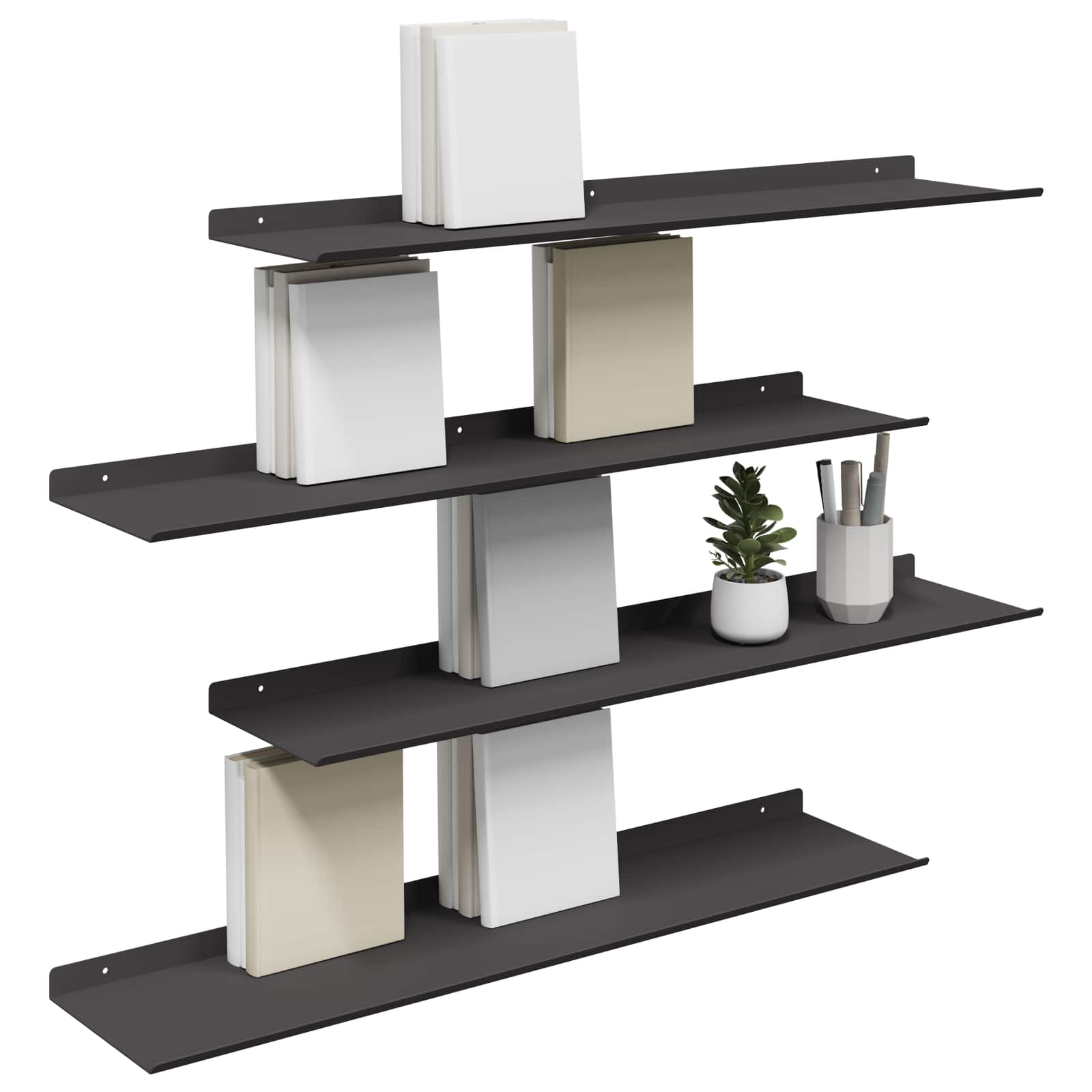 Plūduriuojanti lentyna 4 pcs Juodas 80 x 18 x 2,5 cm Plienas