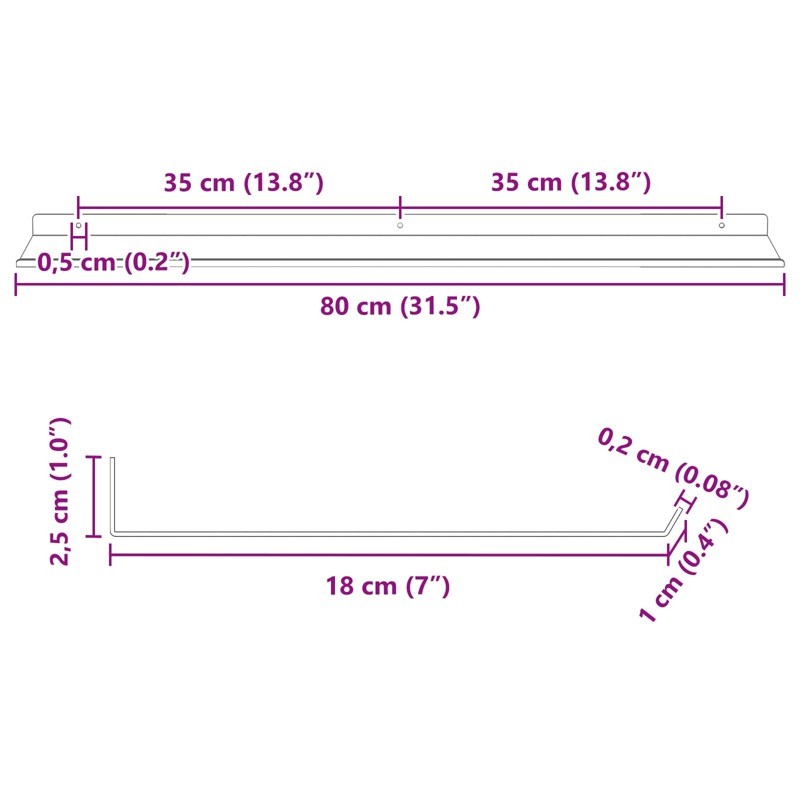 Plūduriuojanti lentyna 4 pcs Juodas 80 x 18 x 2,5 cm Plienas
