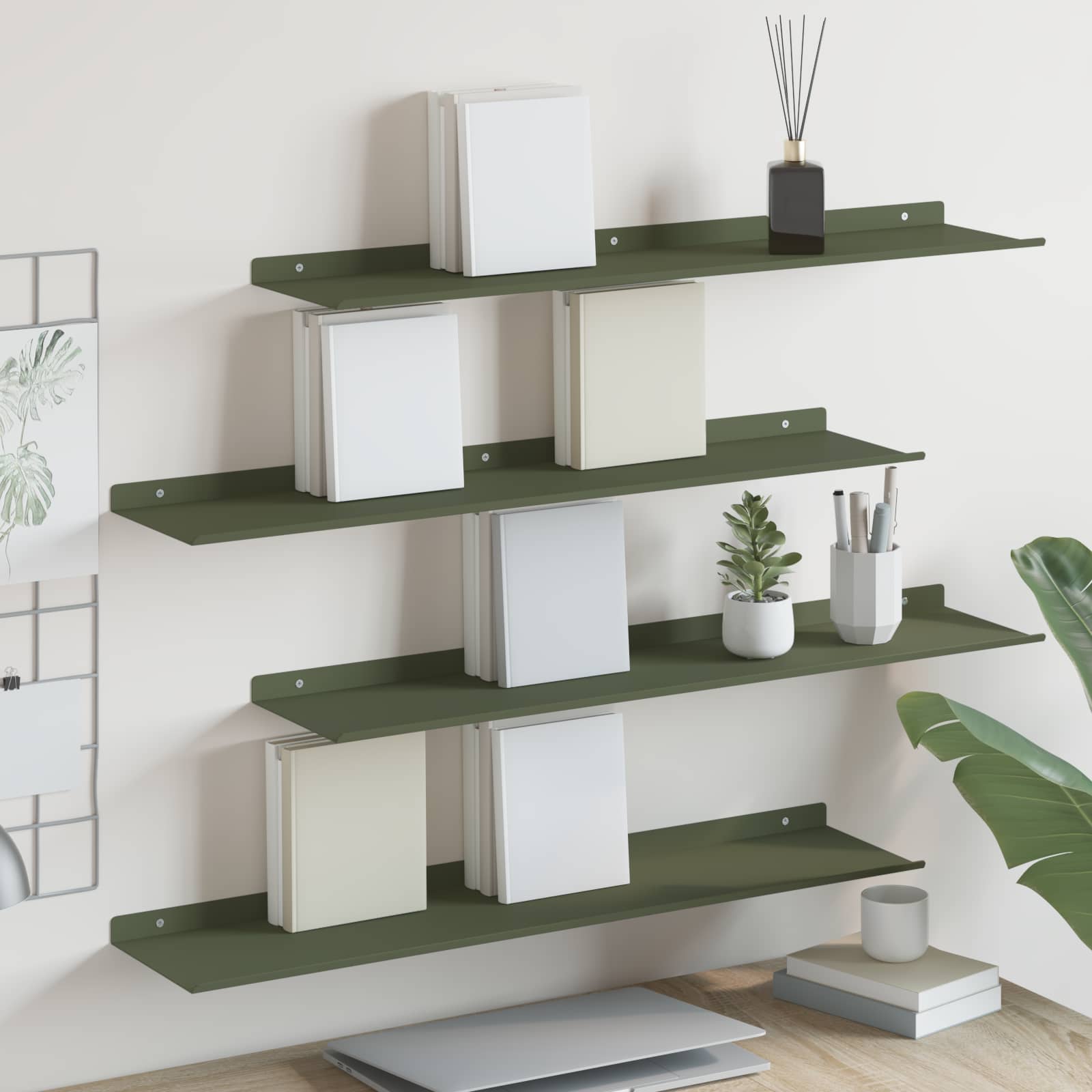 Wall shelf 4 pcs Olive green 80 x 18 x 2.5 cm