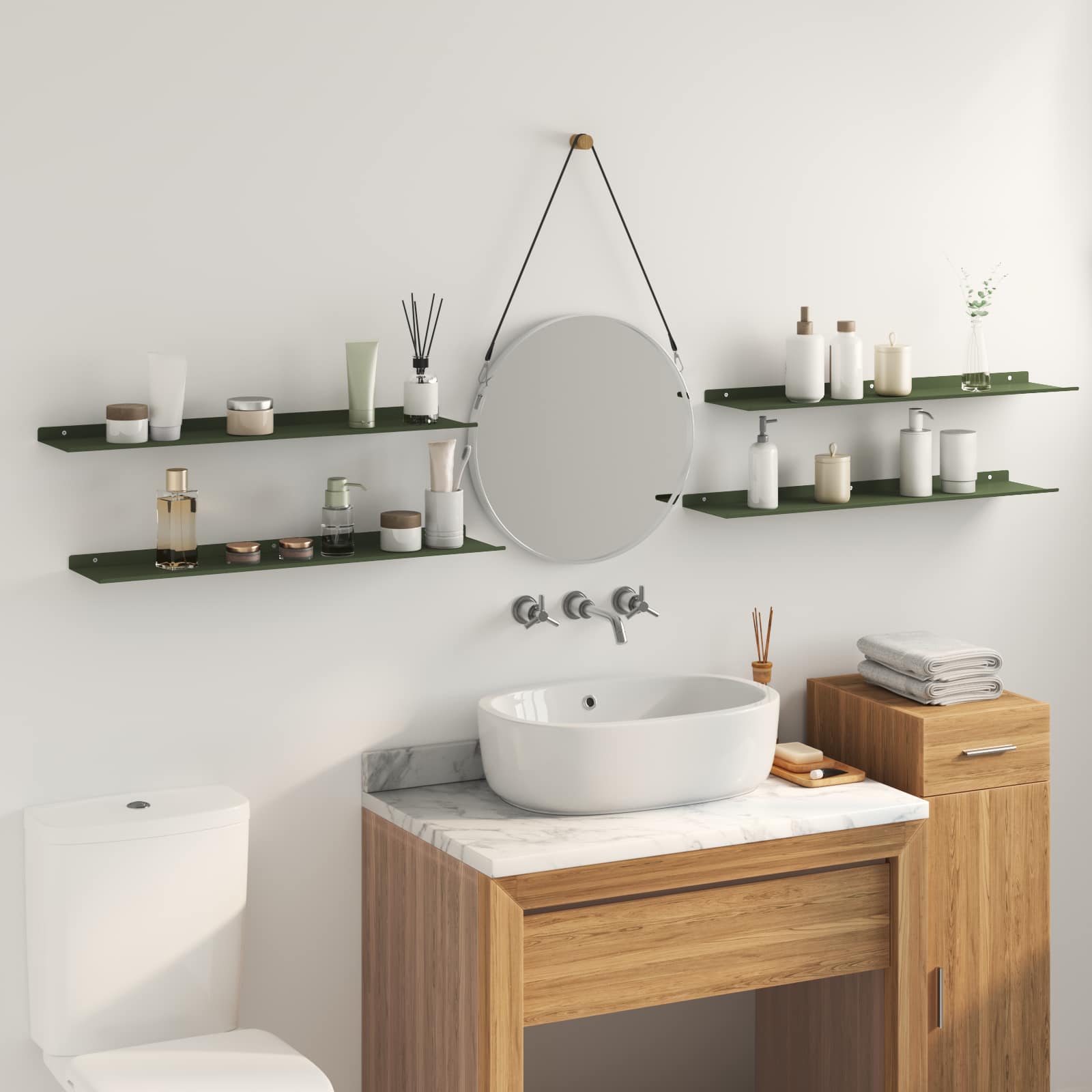 Wall shelf 4 pcs Olive green 80 x 18 x 2.5 cm