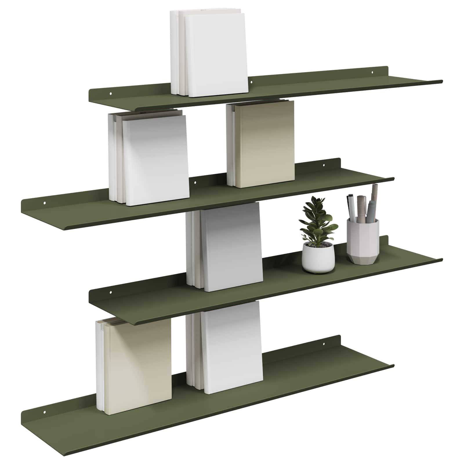 Wall shelf 4 pcs Olive green 80 x 18 x 2.5 cm