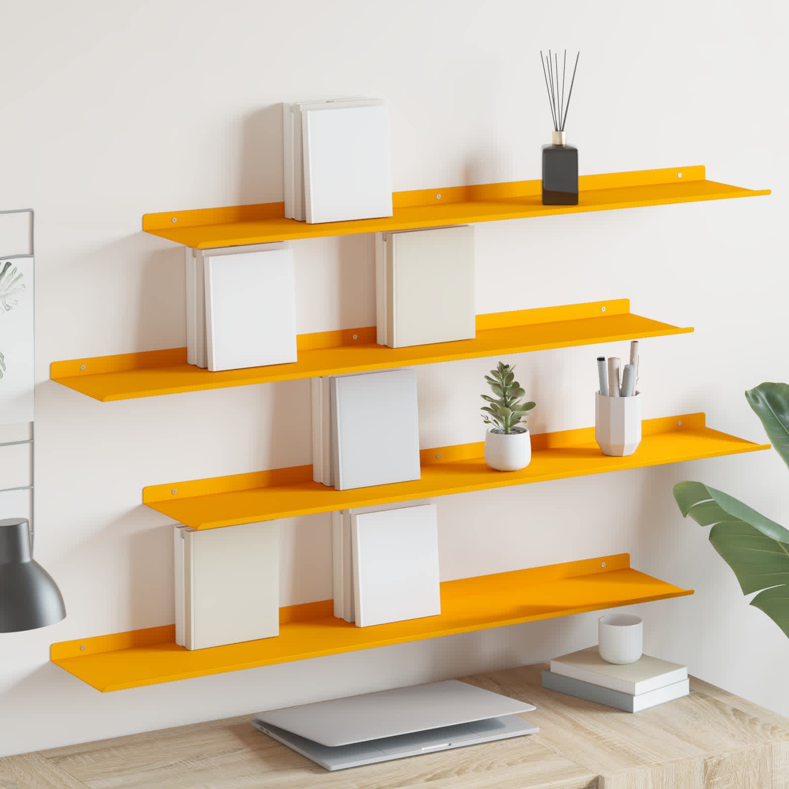 Wall Shelf 4 pcs High Gloss Yellow 100 x 18 x 2.5 cm