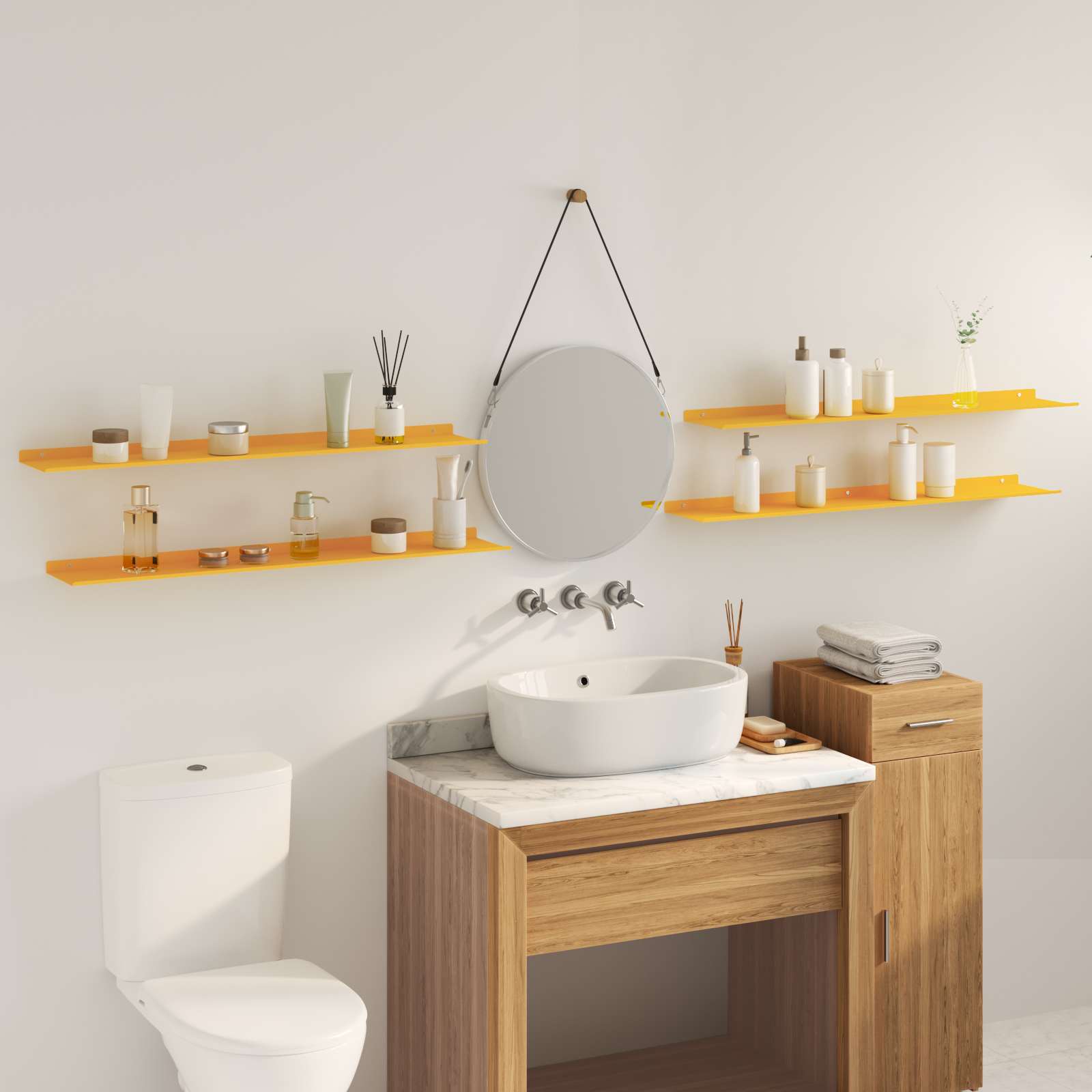 Wall Shelf 4 pcs High Gloss Yellow 100 x 18 x 2.5 cm