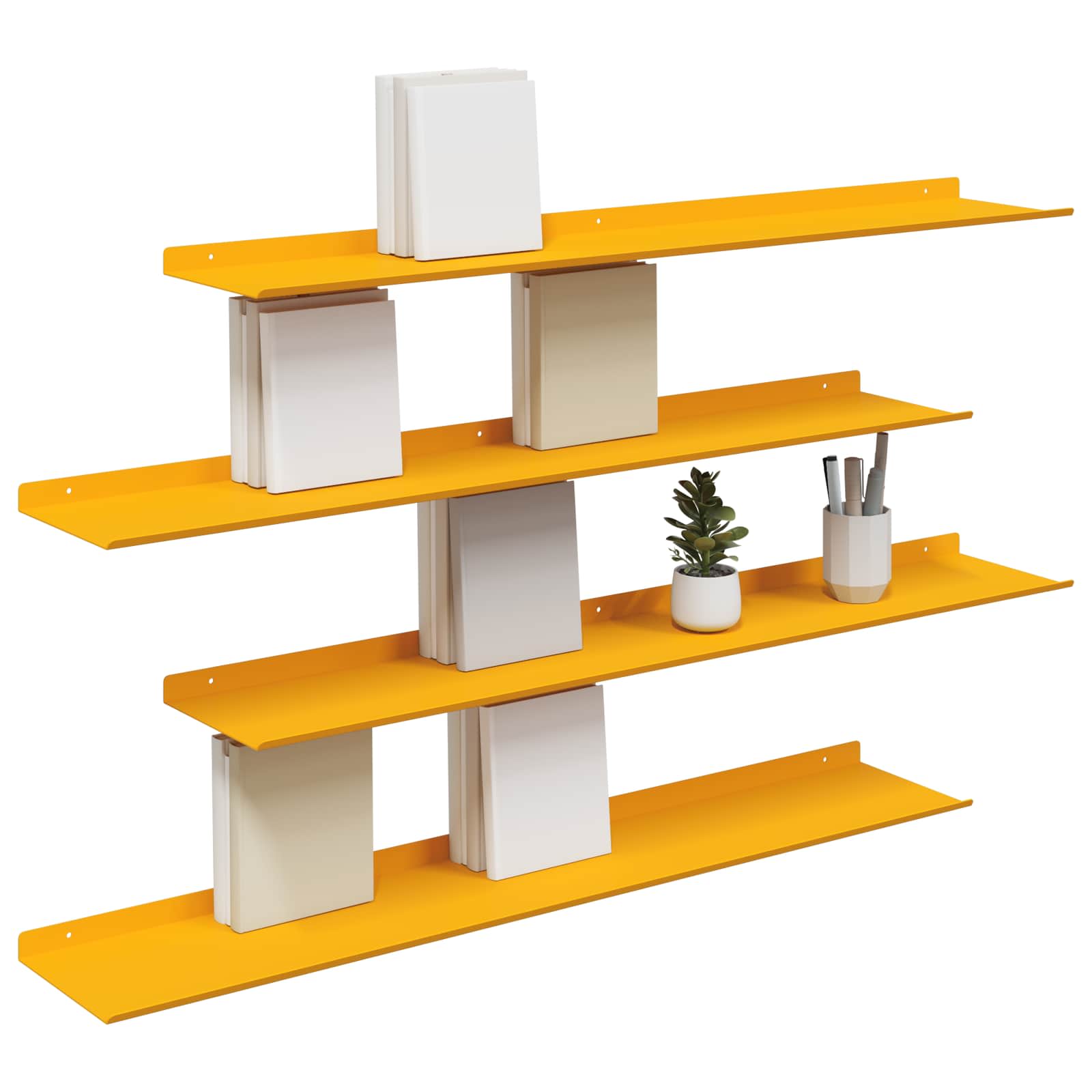 Wall Shelf 4 pcs High Gloss Yellow 100 x 18 x 2.5 cm