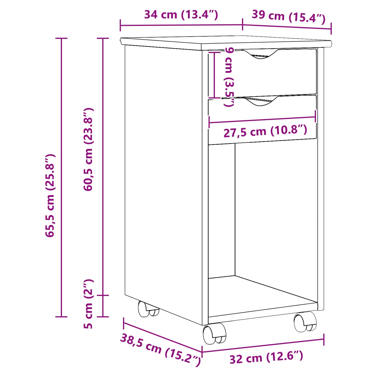 Ratuotas kabinetas su ratu Medaus Ruda 34 x 39 x 65,5 cm