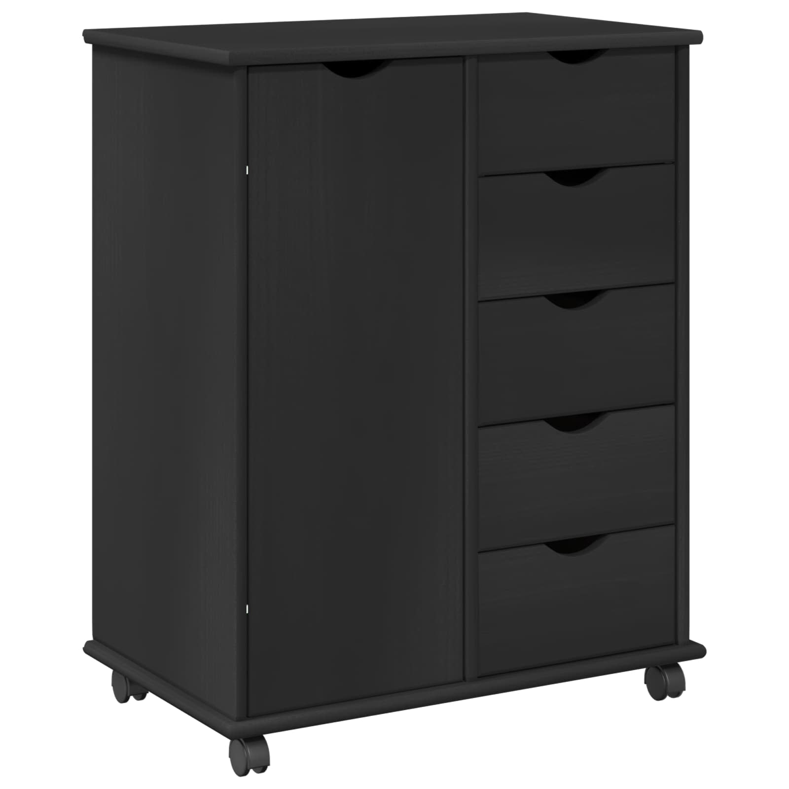 Wheeled Cabinet Black 63.5 x 39 x 79 cm Solid Pine Wood
