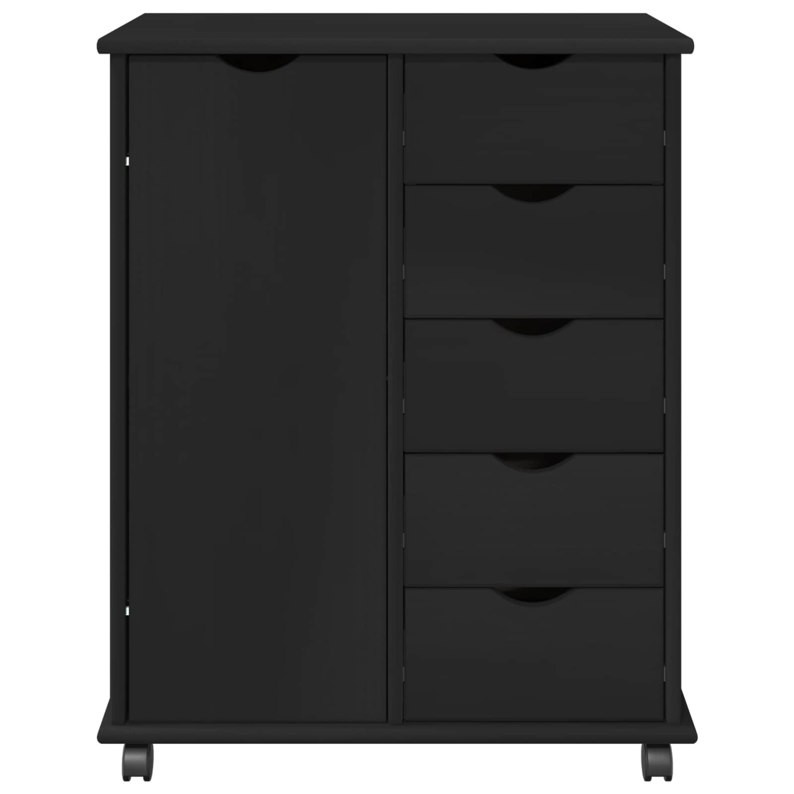 Wheeled Cabinet Black 63.5 x 39 x 79 cm Solid Pine Wood