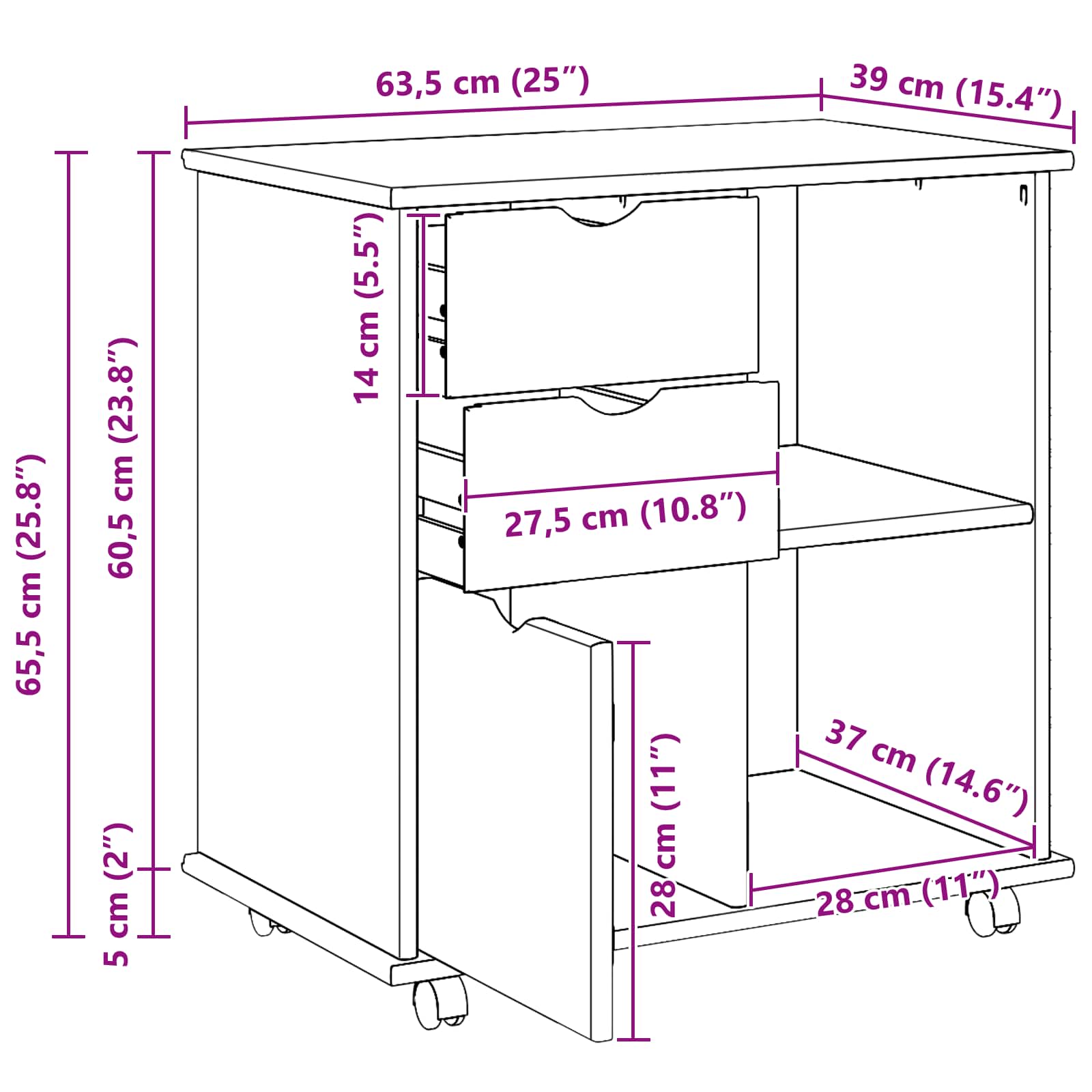 Ratuota kumode ar riteni Medus brūna 63,5 x 39 x 65,5 cm