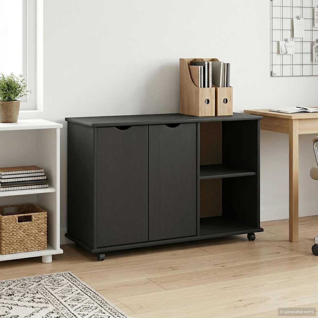 Skapītis ar ritentiņiem, melns 100 x 39 x 65,5 cm, priedes masīvkoks
