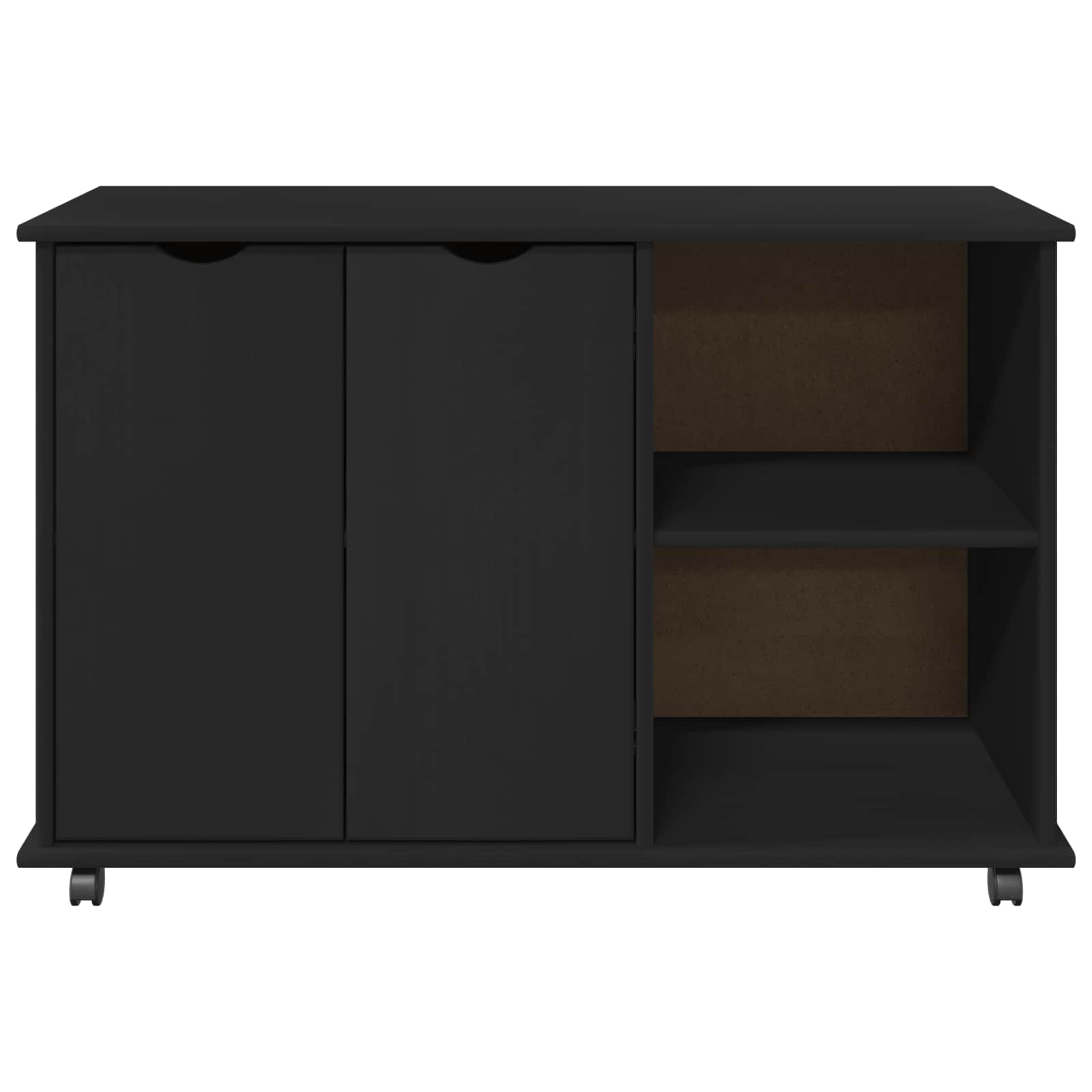 Skapītis ar ritentiņiem, melns 100 x 39 x 65,5 cm, priedes masīvkoks