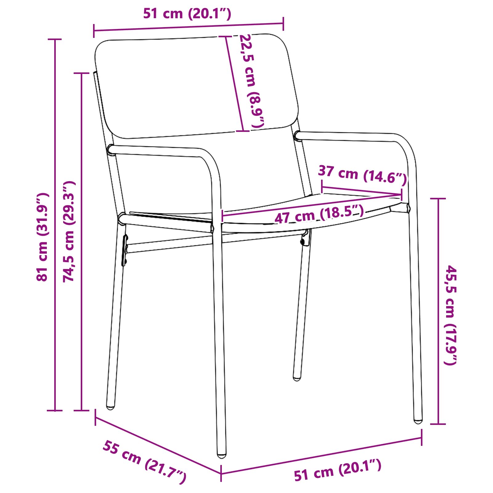 Sodo kėdės 2 pcs Antracitas 51 x 55 x 81 cm Plienas