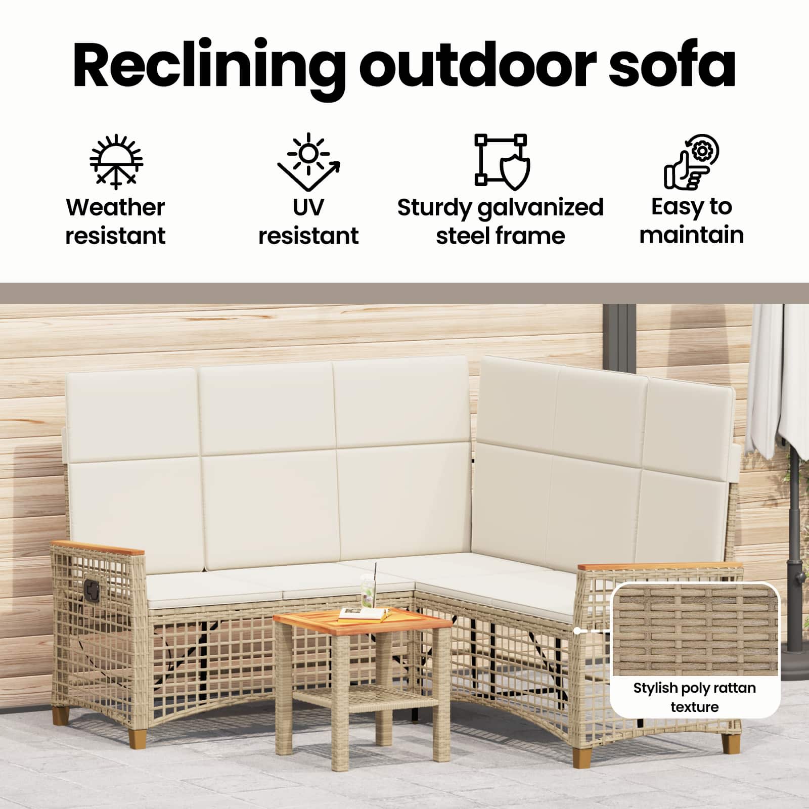 Garden Adjustable Sofa Set Beige and Cream White