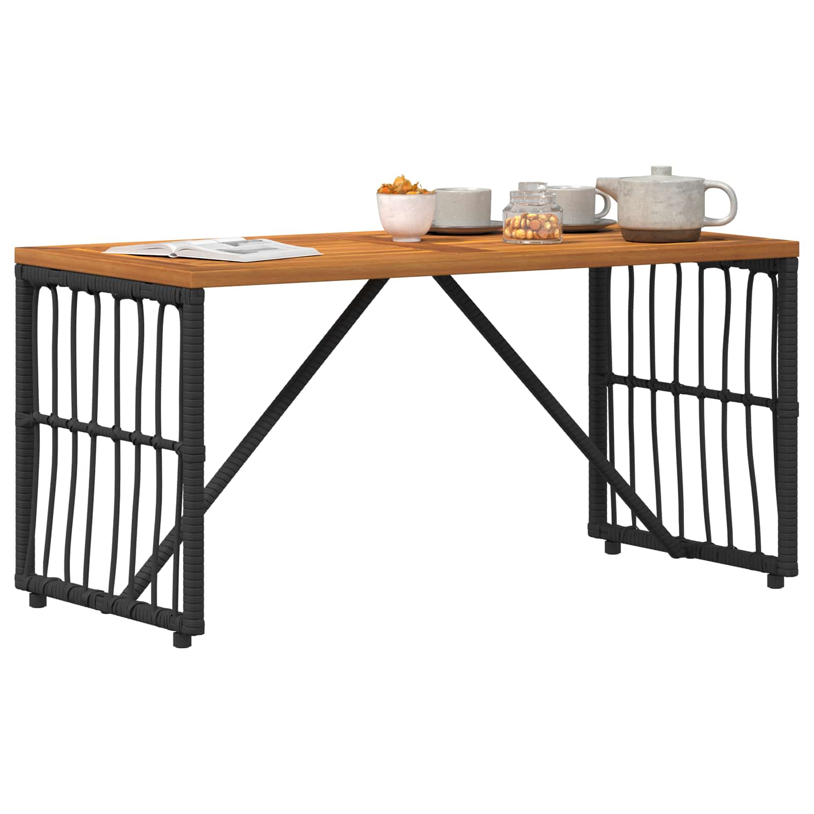 Lauko stalas Juodas 80 x 40 x 40 cm Plienas ir poli ratanas