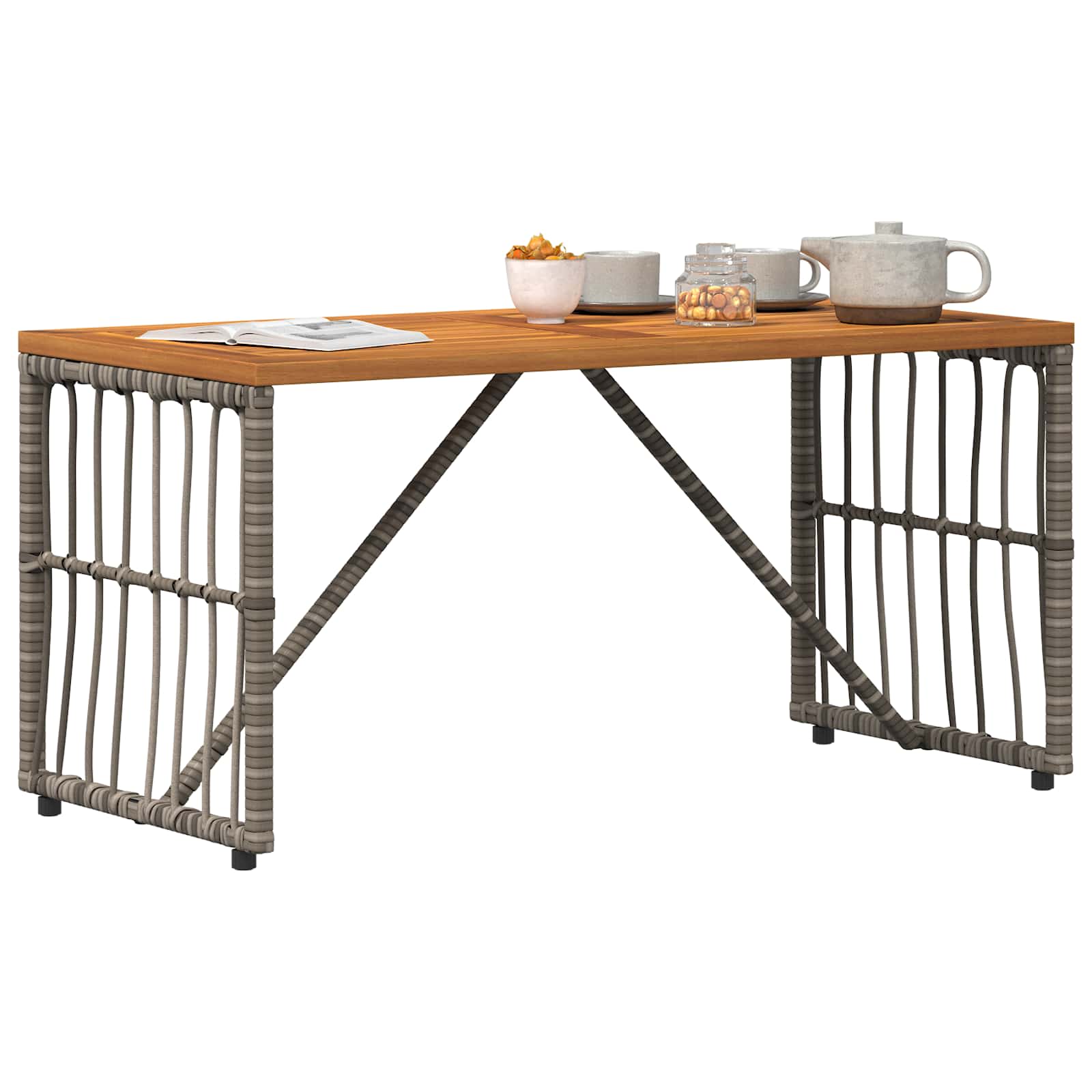 Lauko stalas Pilka 80 x 40 x 40 cm Plienas ir poli ratanas
