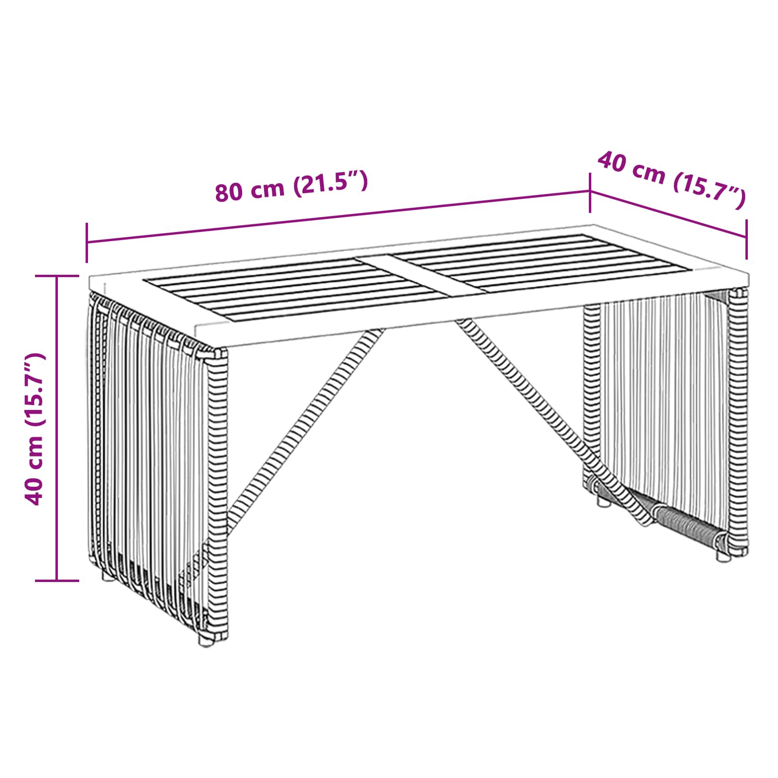 Lauko stalas Juoda ir Ruda 80 x 40 x 40 cm poliratanas