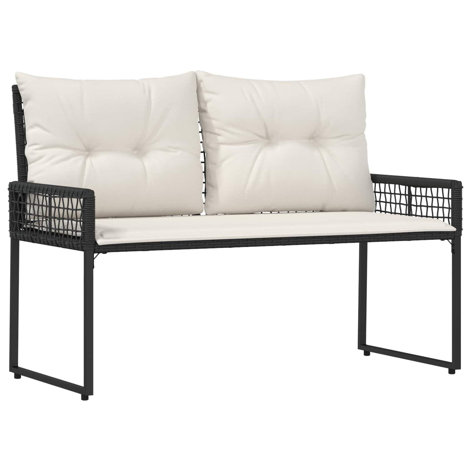 Lauko suolas su pagalve Juoda ir kreminė balta 118 x 55 x 82 cm