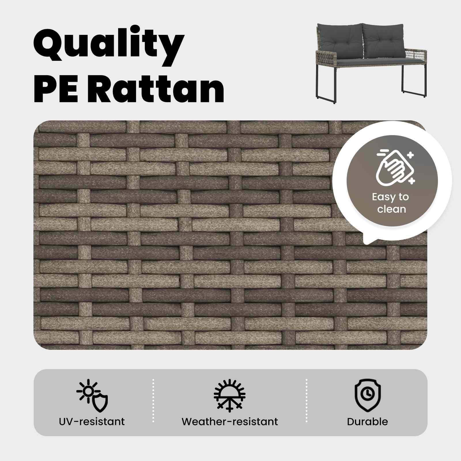 Lauko suolas Pilkas 118 x 55 x 82 cm PE rotangas ir audinys
