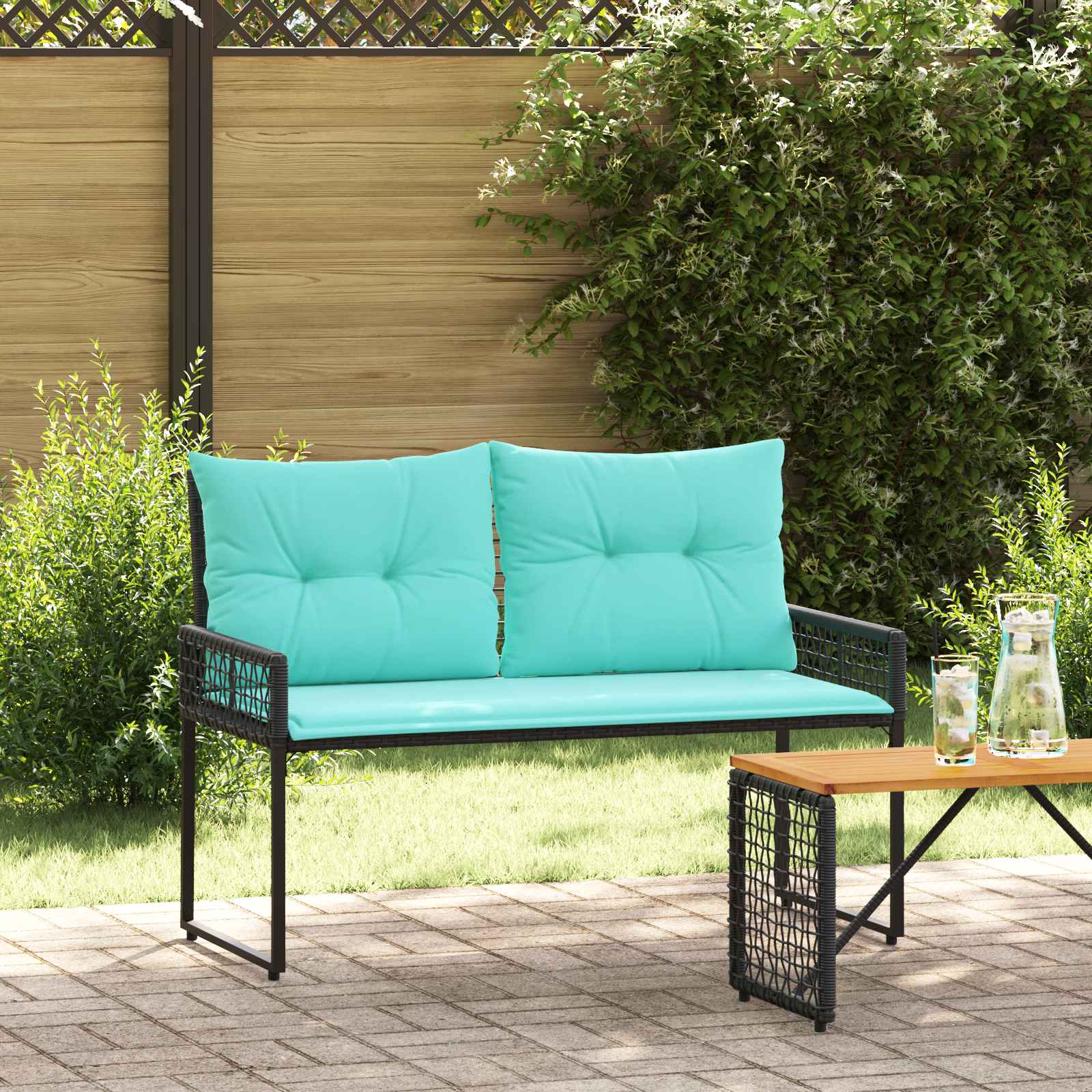 Lauko suolas su pagalve Juoda ir turkio 118 x 55 x 82 cm
