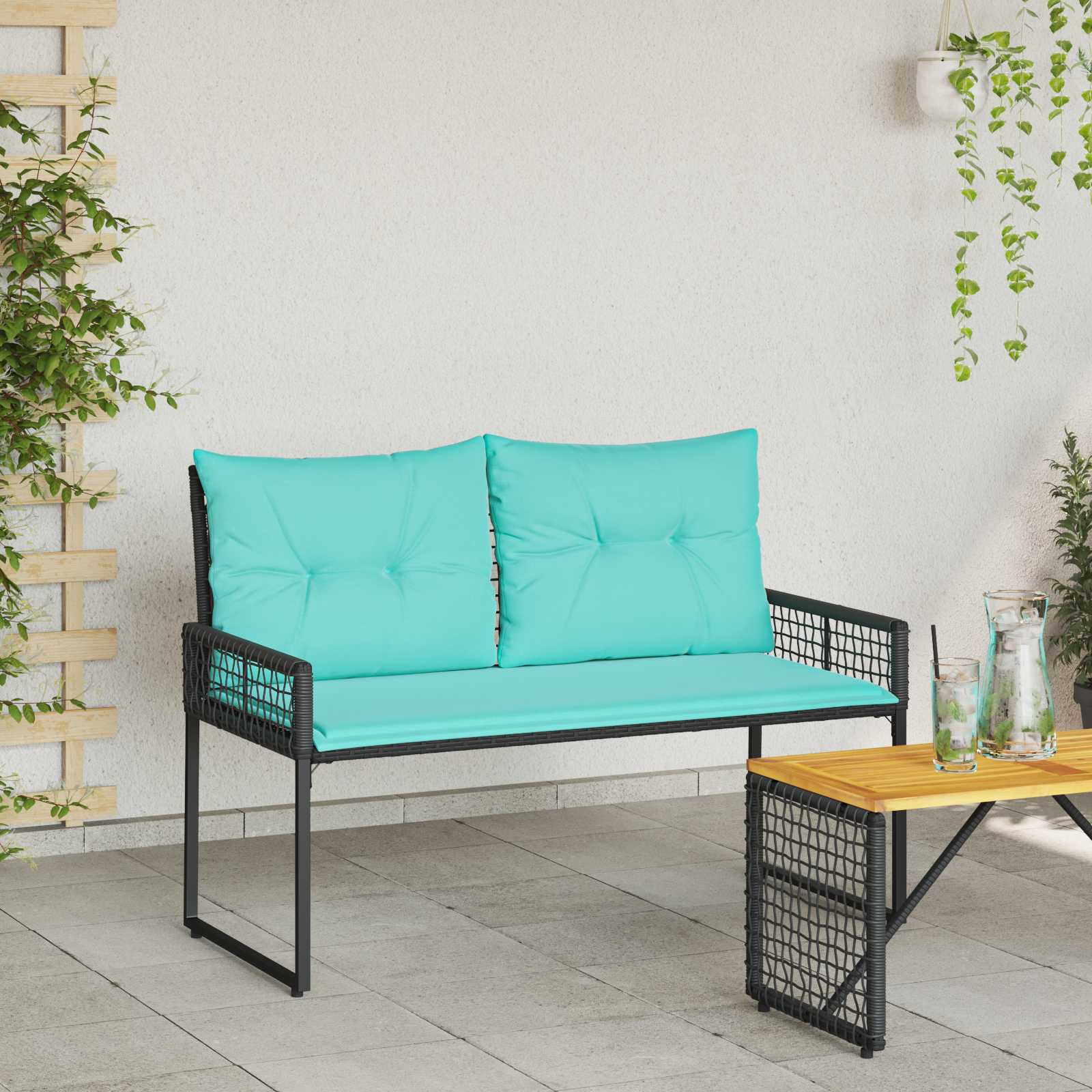 Lauko suolas su pagalve Juoda ir turkio 118 x 55 x 82 cm