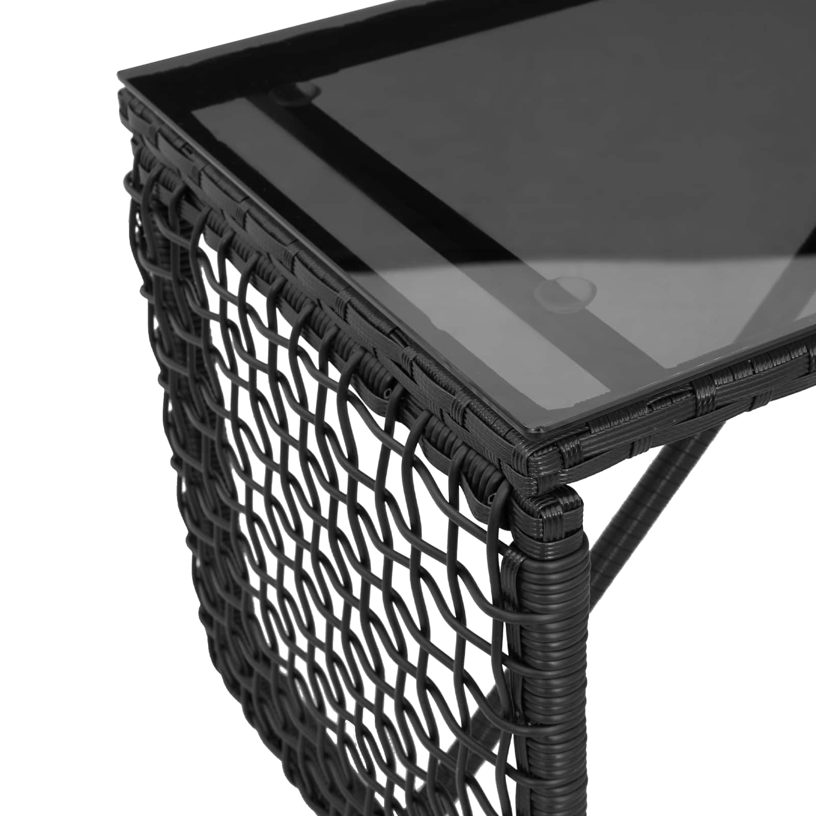 Lauko stalas Juodas 80 x 40 x 40 cm PE Rattan ir Stiklas