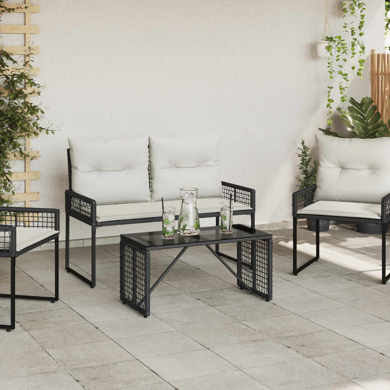 Lauko stalas Juodas 80 x 40 x 40 cm PE Rattan ir Stiklas