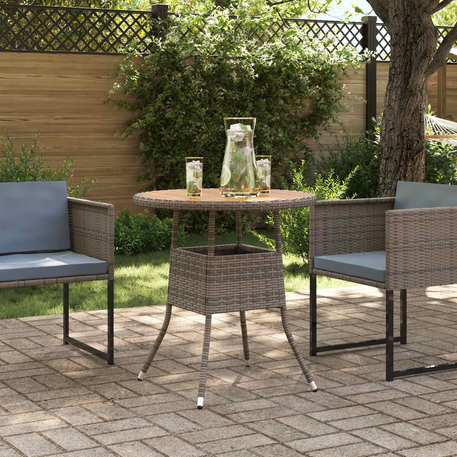 Dining Table with Storage Grey and Acacia 70 x 70 x 73 cm