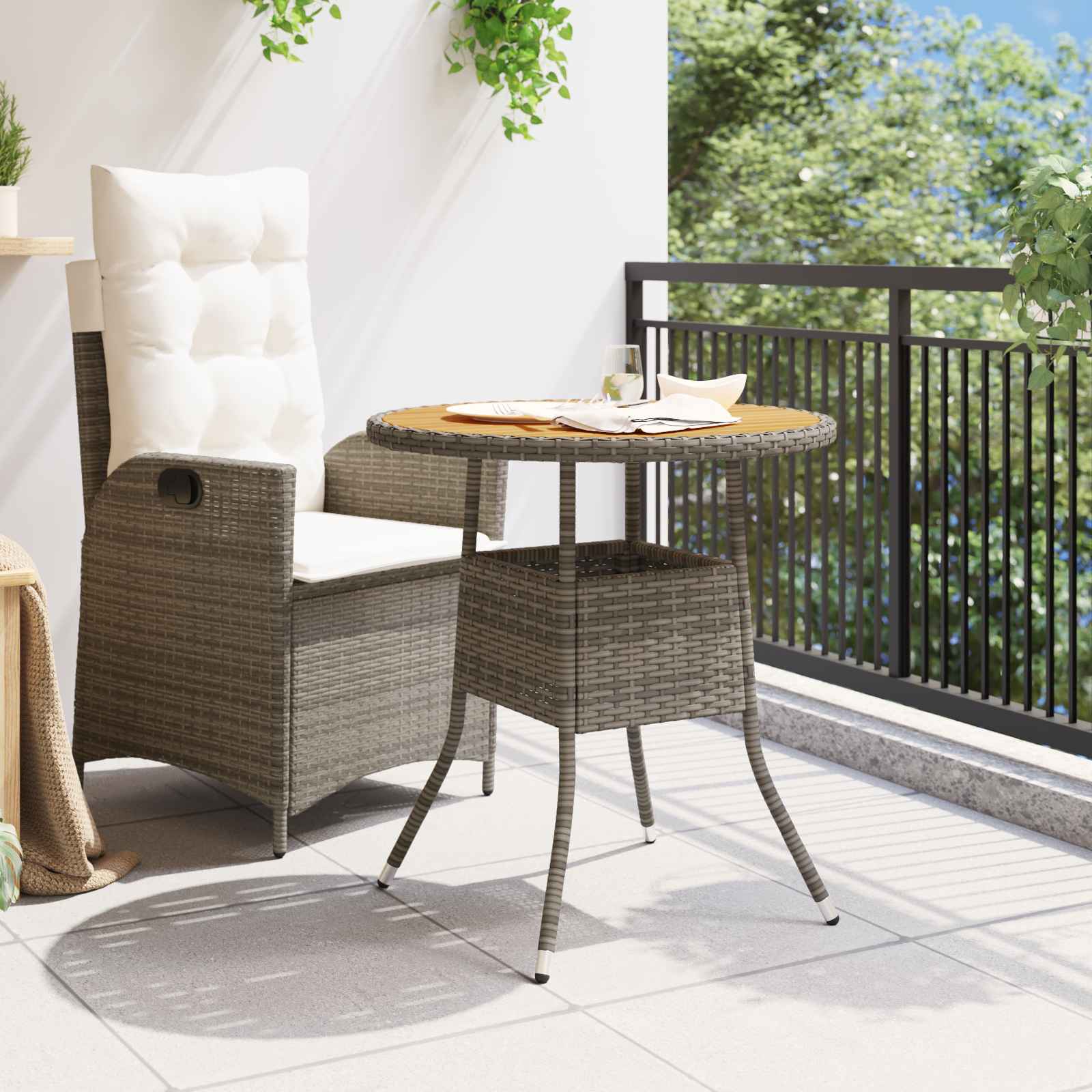Dining Table with Storage Grey and Acacia 70 x 70 x 73 cm