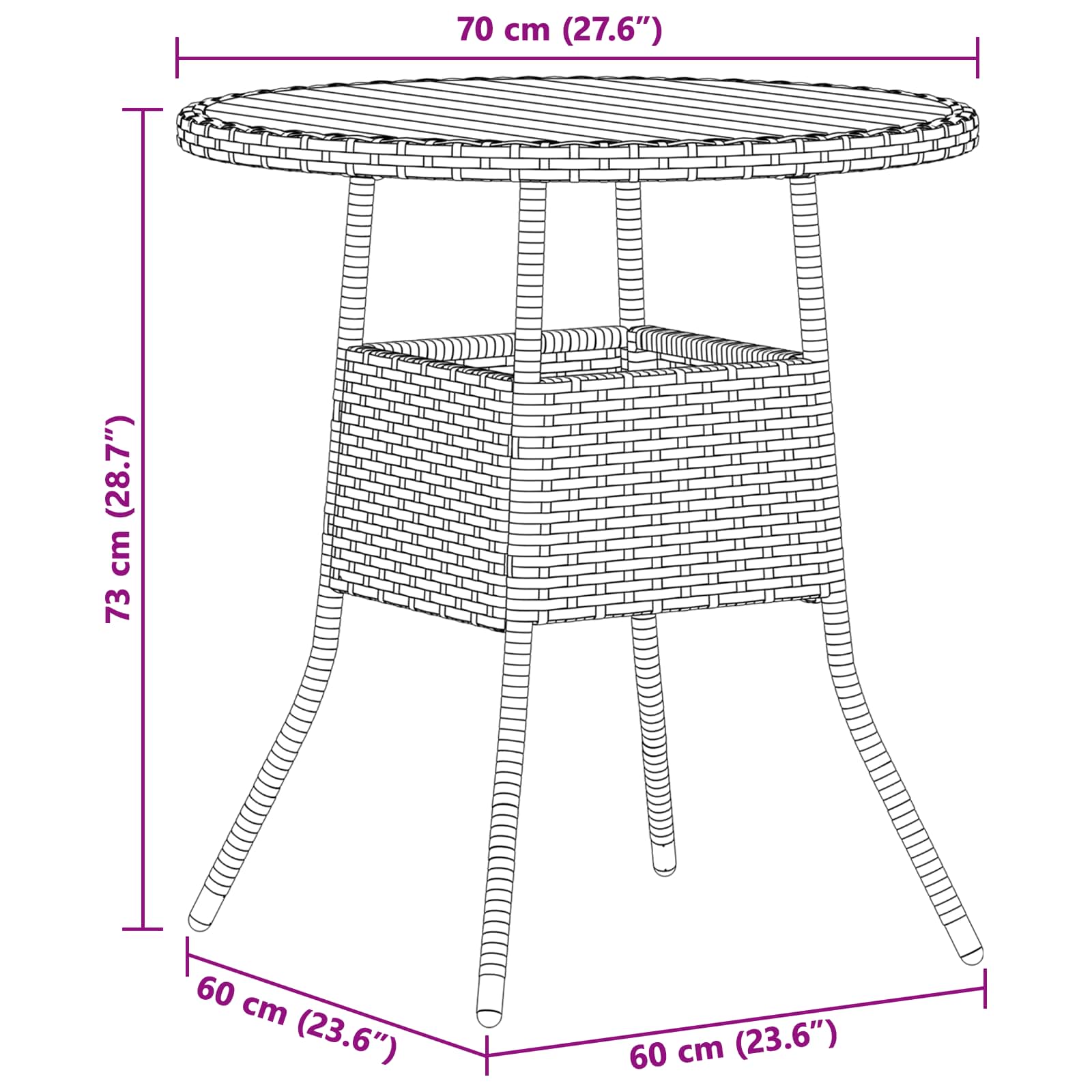 Dining Table with Storage Grey and Acacia 70 x 70 x 73 cm