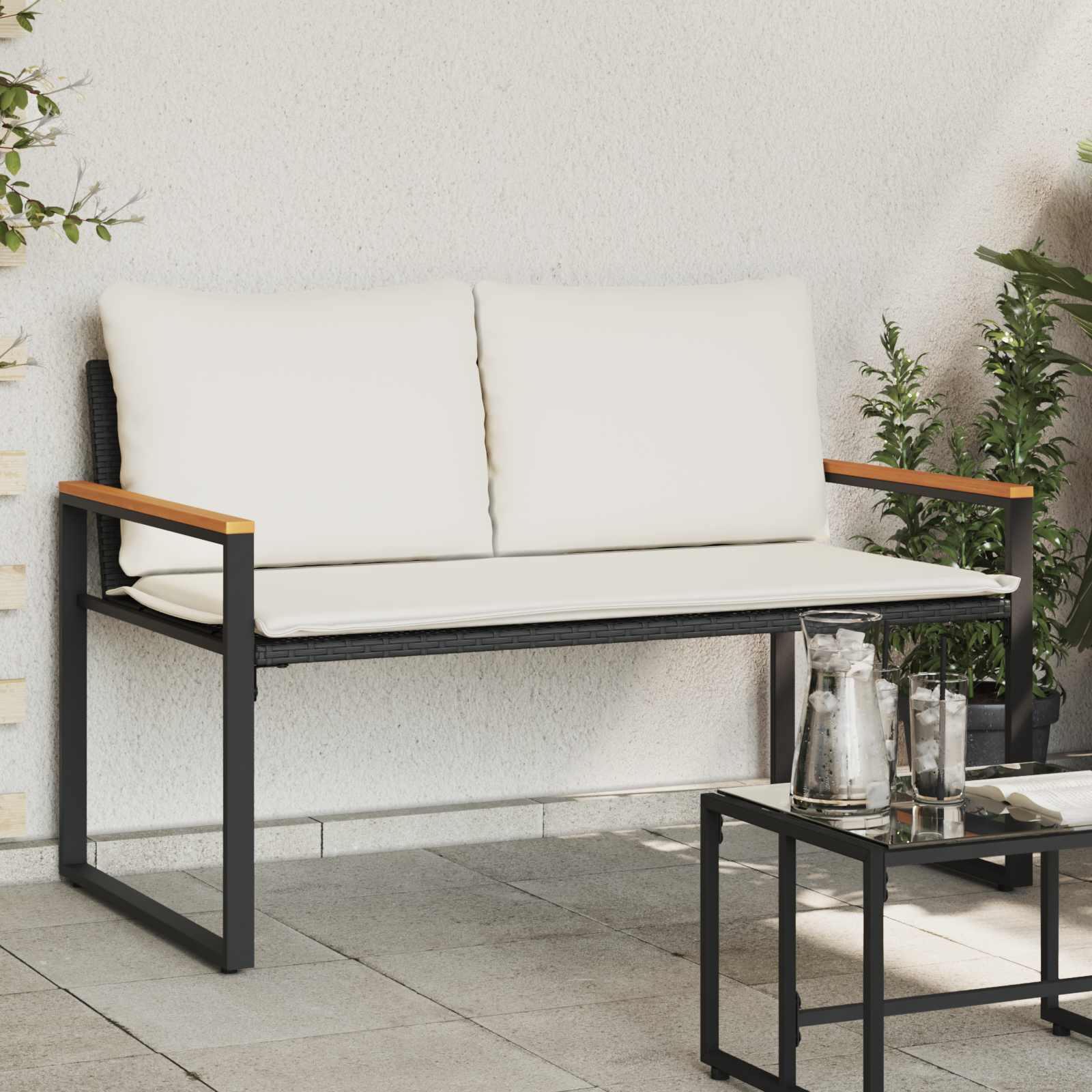 Sols Melns un krēmbalts 115 x 65 x 72 cm Rotangs