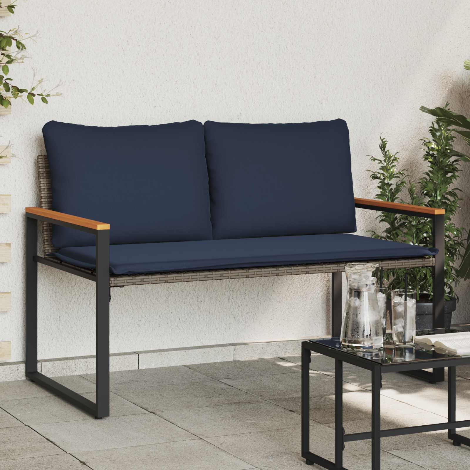 Bench Grey and dark blue 115 x 65 x 72 cm Rattan