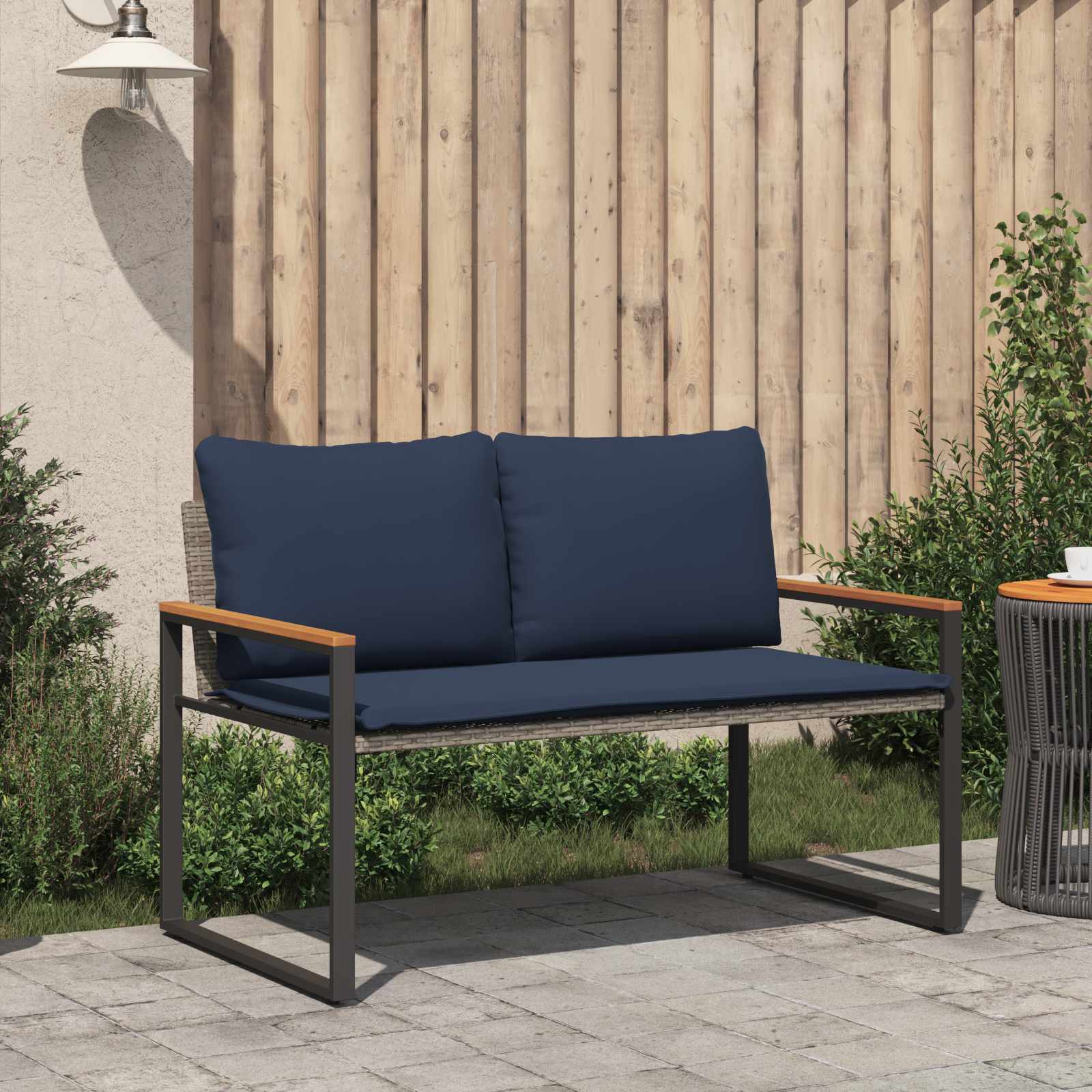 Bench Grey and dark blue 115 x 65 x 72 cm Rattan