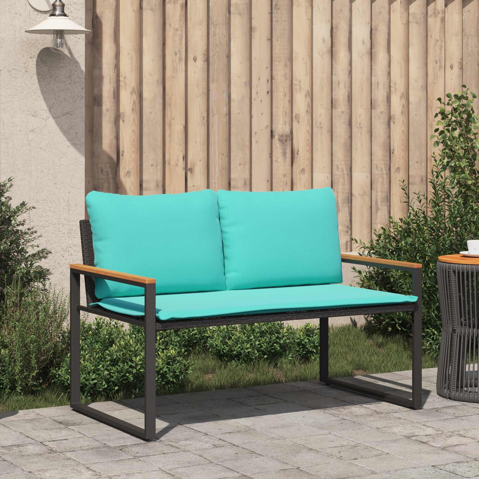 Bench with pillow Black and turquoise 115 x 65 x 72 cm Rattan