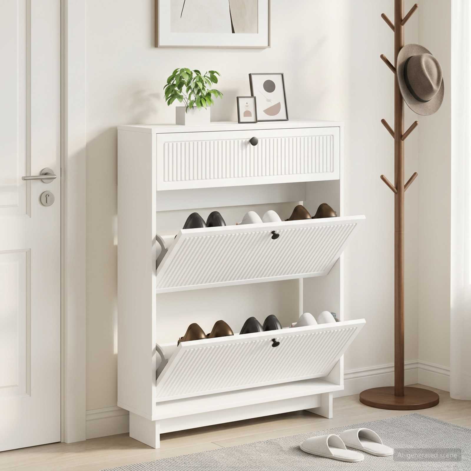 Batu skrynia EDE 78 x 24 x 103 cm Apdirbta mediena Balta