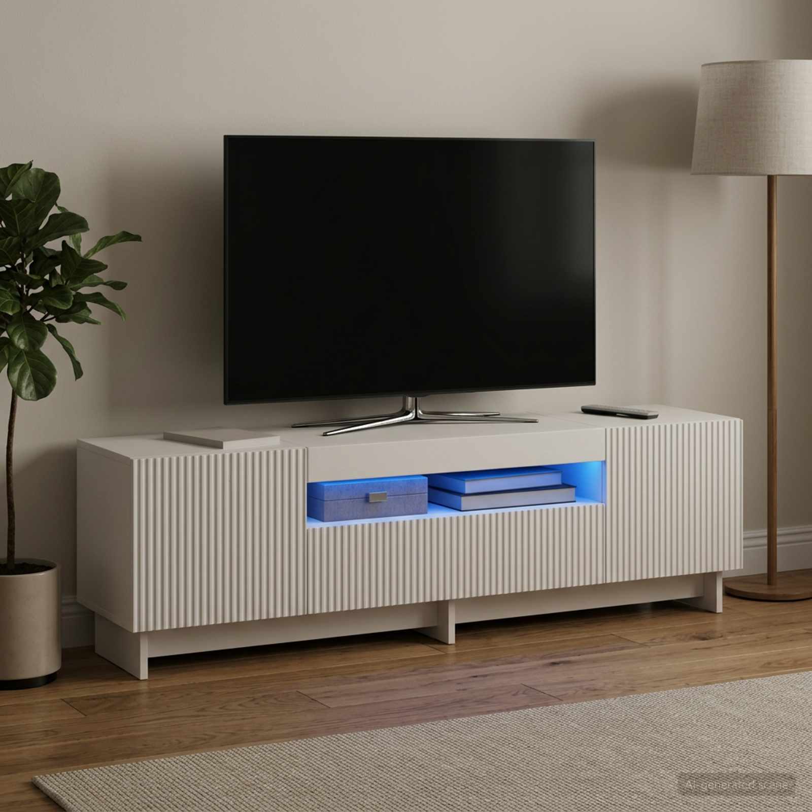 LED televizoriaus spintelė Balta Apdirbta mediena