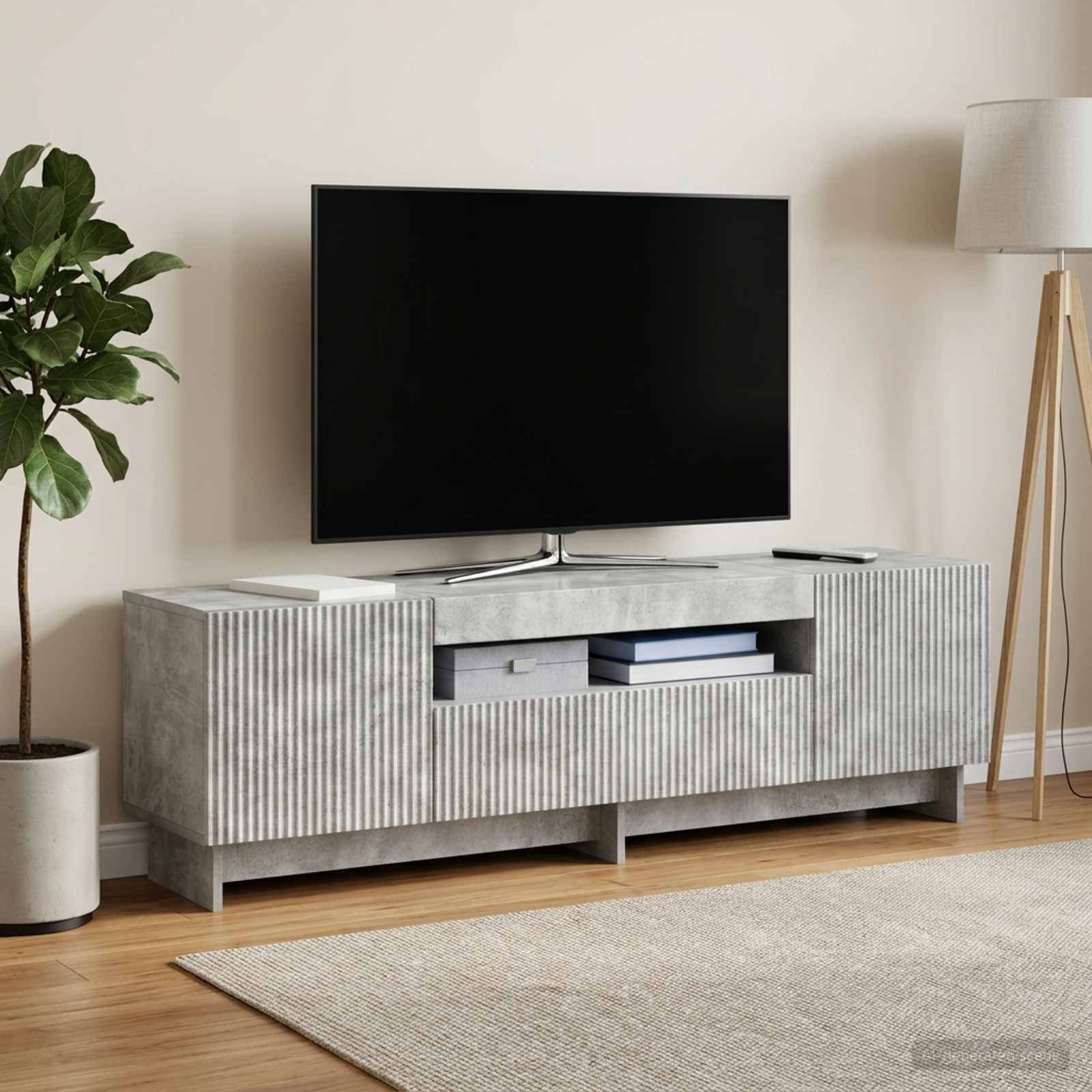 LED televizoriaus spintelė Betono pilka Apdirbta mediena