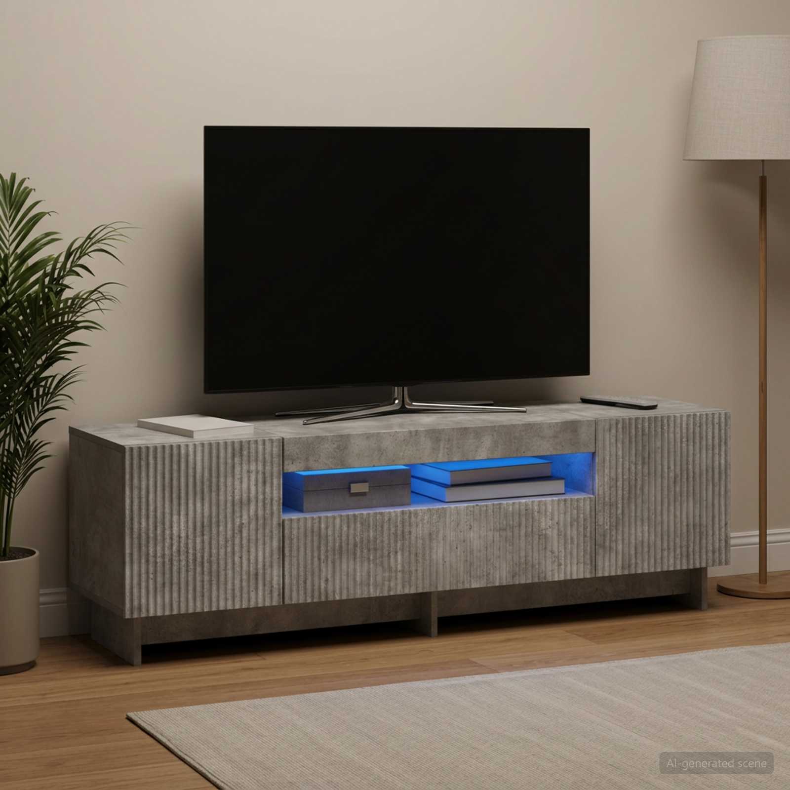 LED televizoriaus spintelė Betono pilka Apdirbta mediena