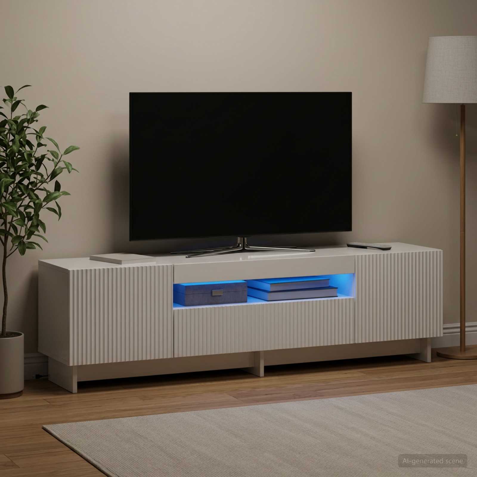 LED televizoriaus spintelė Itin blizgi balta Apdirbta mediena