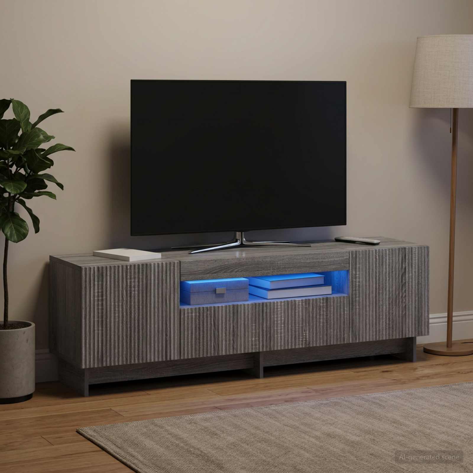 LED televizoriaus spintelė Pilka Sonoma Apdirbta mediena